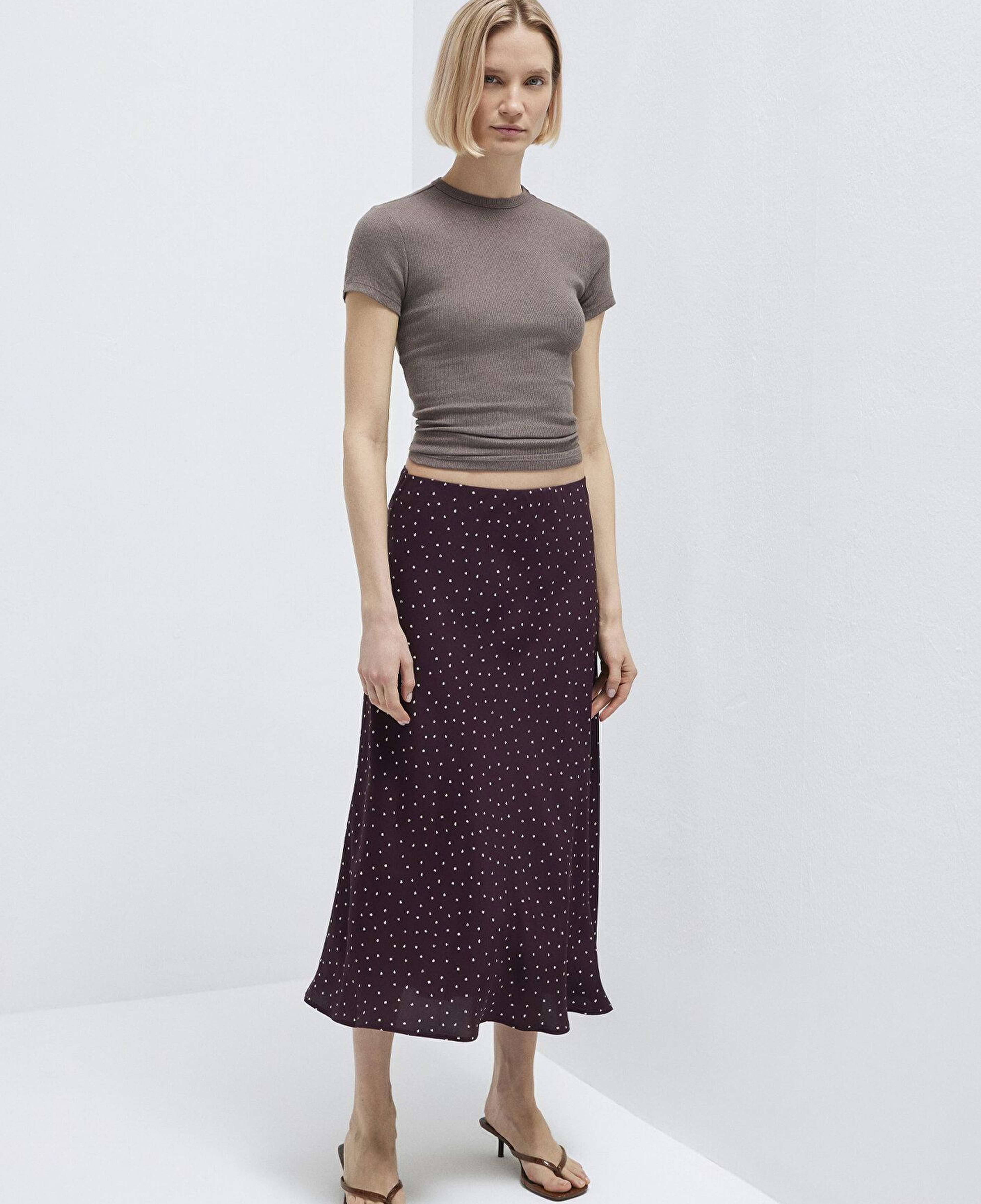 Mavi Baskılı Bordo Midi Etek 1310583-91476