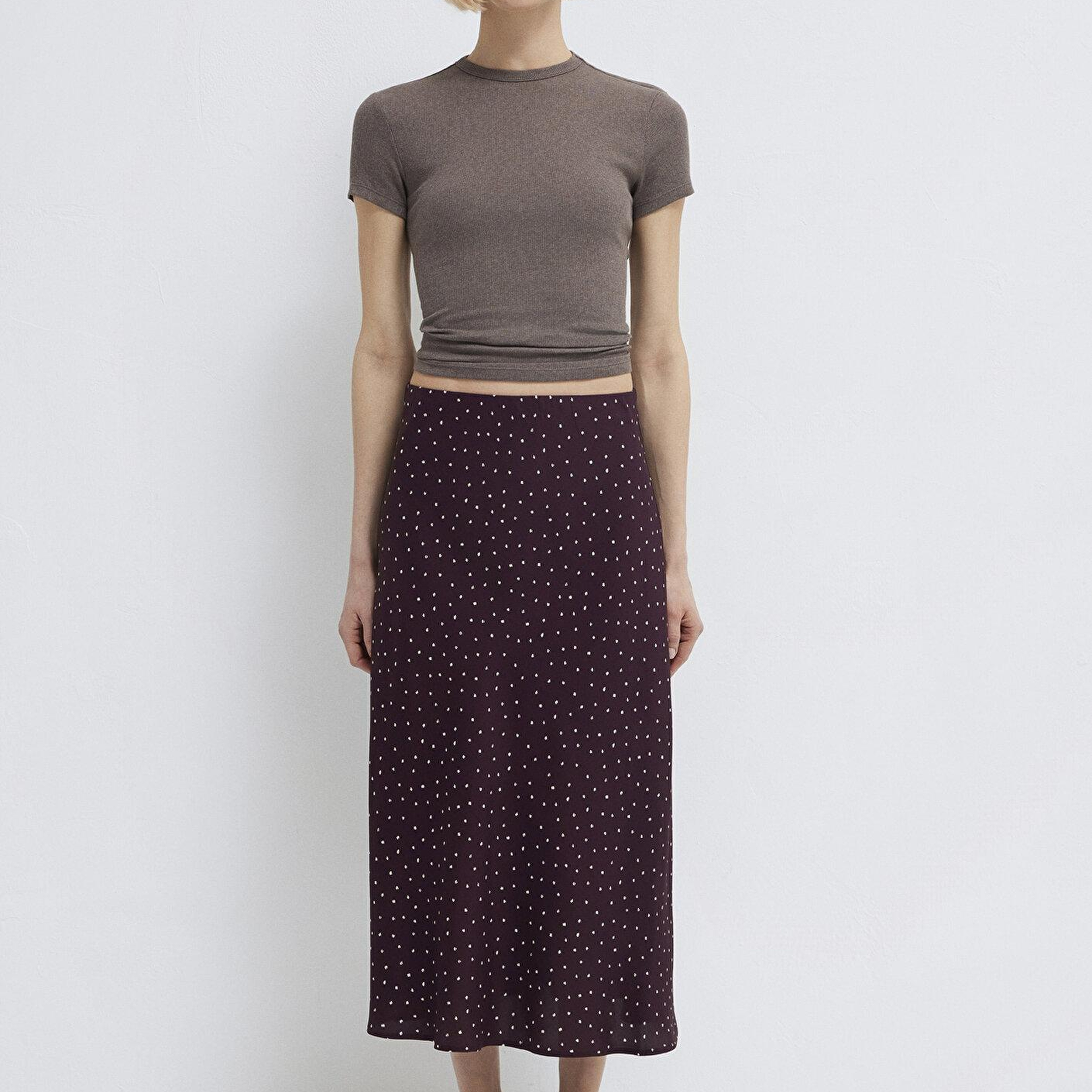 Mavi Baskılı Bordo Midi Etek 1310583-91476