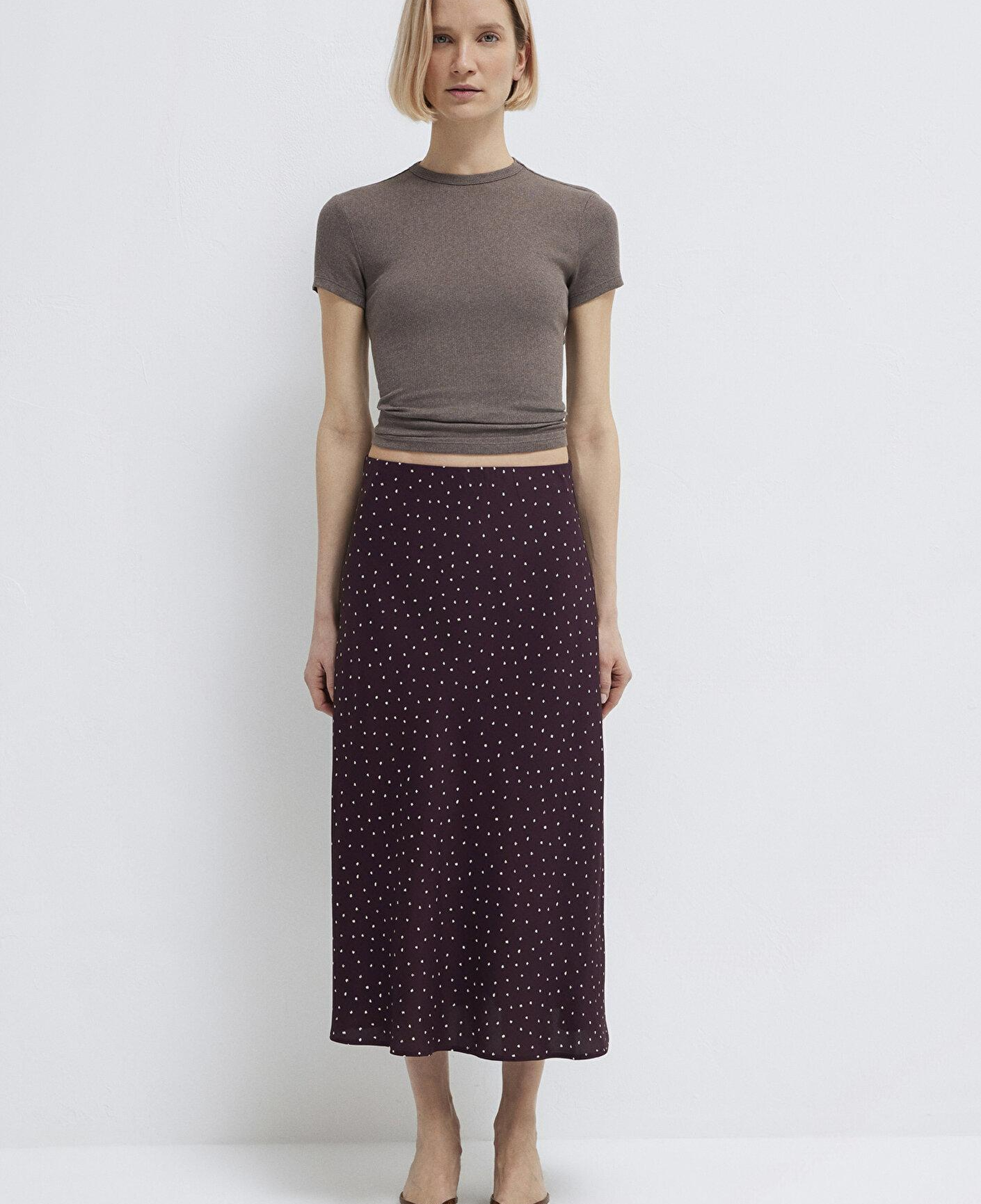 Mavi Baskılı Bordo Midi Etek 1310583-91476