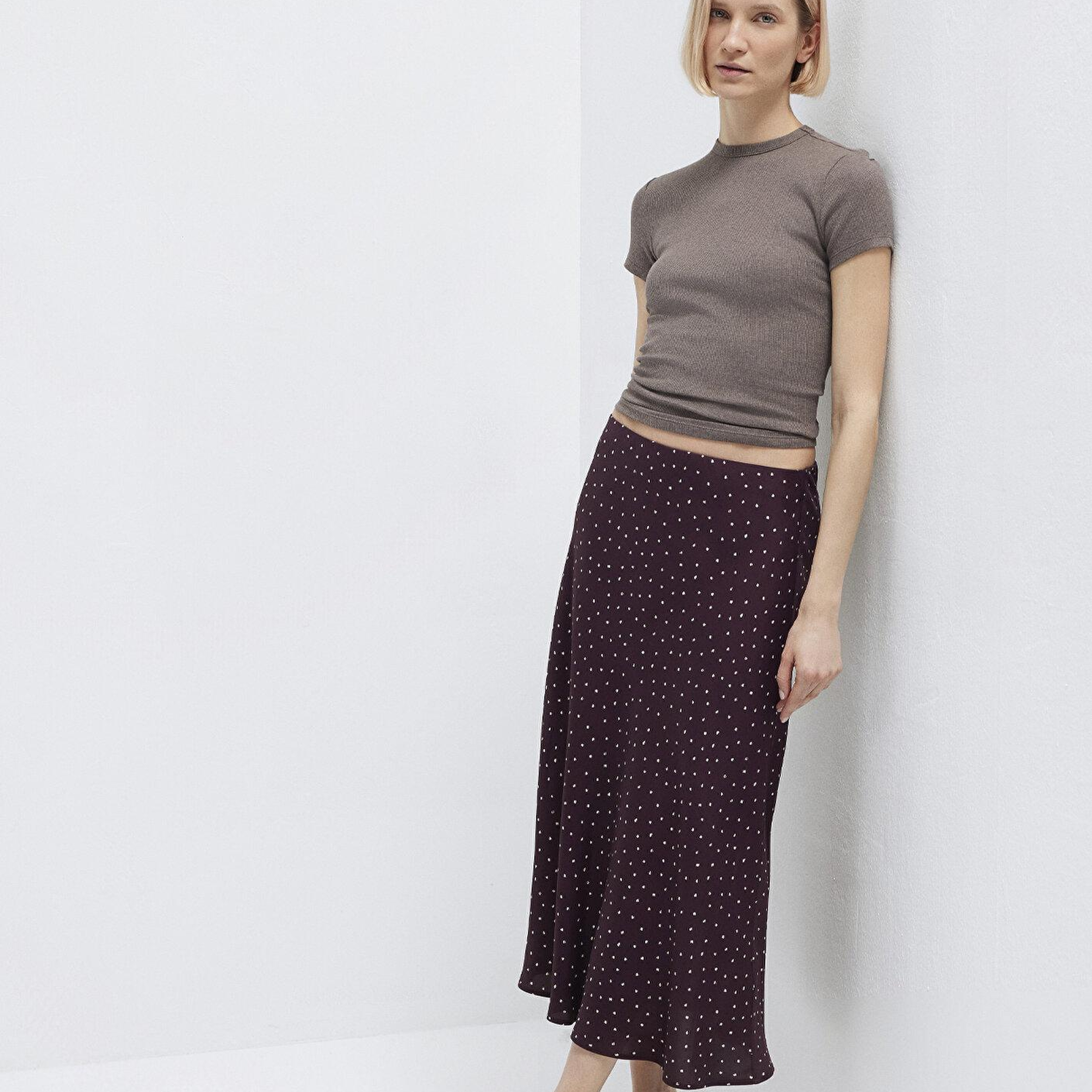 Mavi Baskılı Bordo Midi Etek 1310583-91476