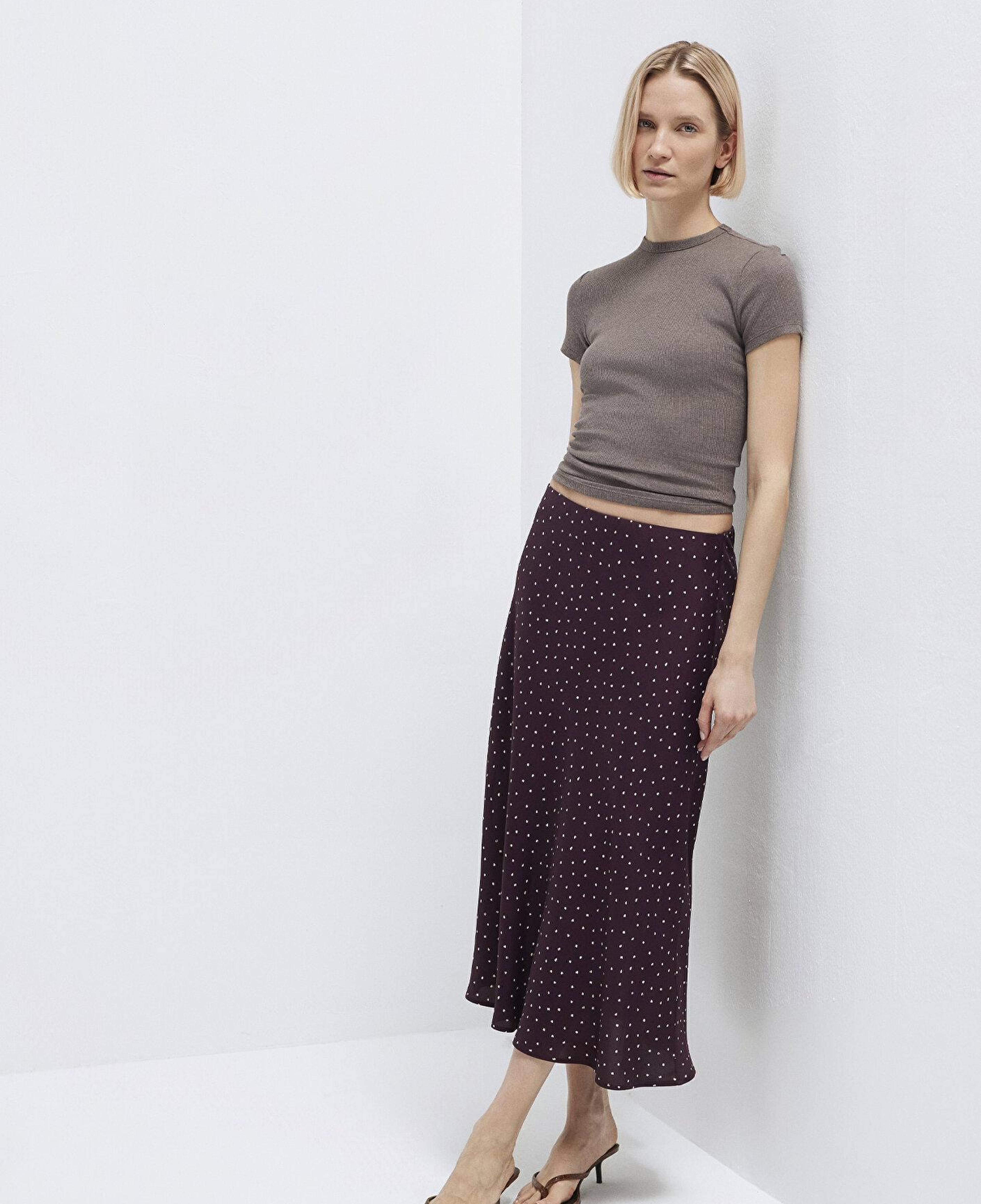 Mavi Baskılı Bordo Midi Etek 1310583-91476