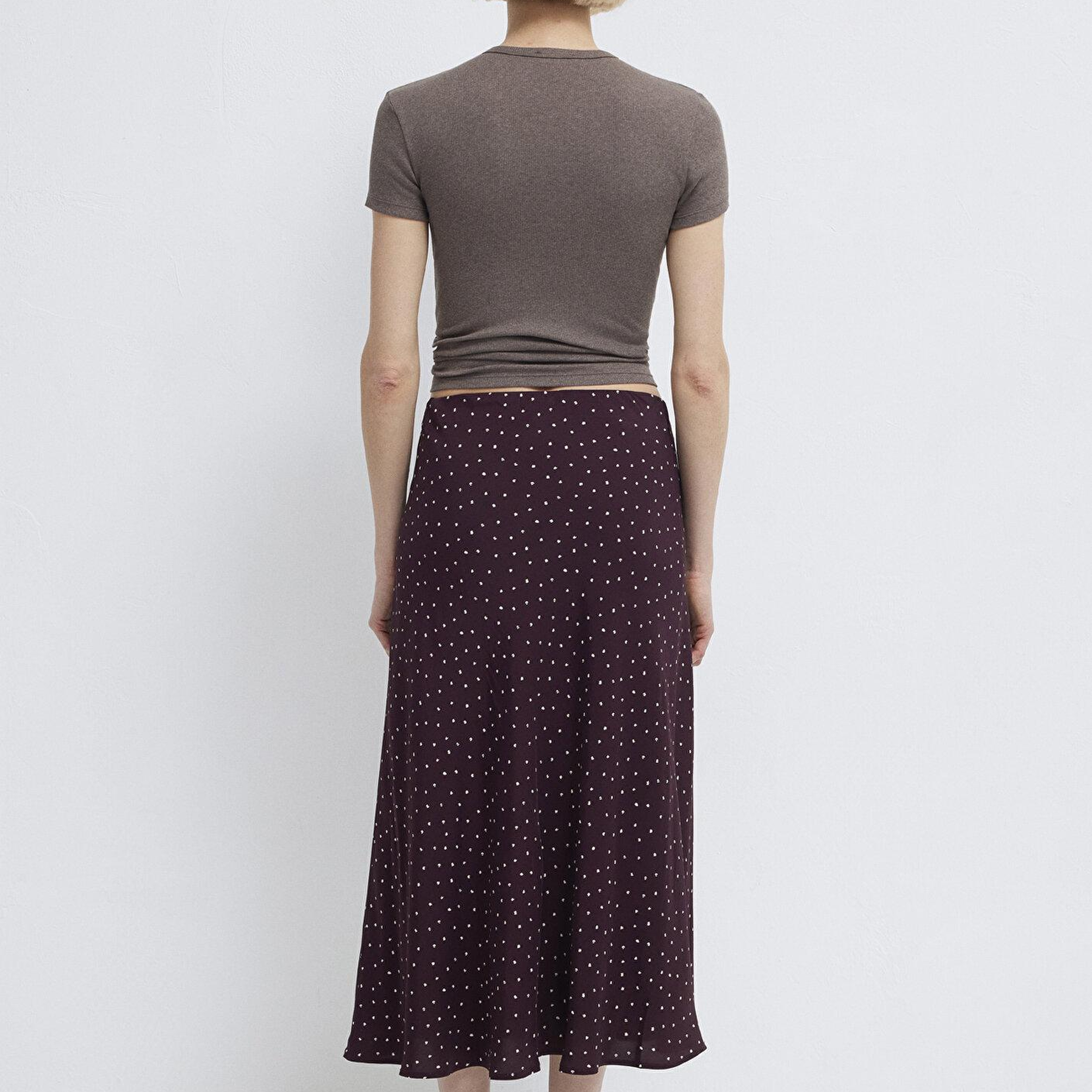 Mavi Baskılı Bordo Midi Etek 1310583-91476