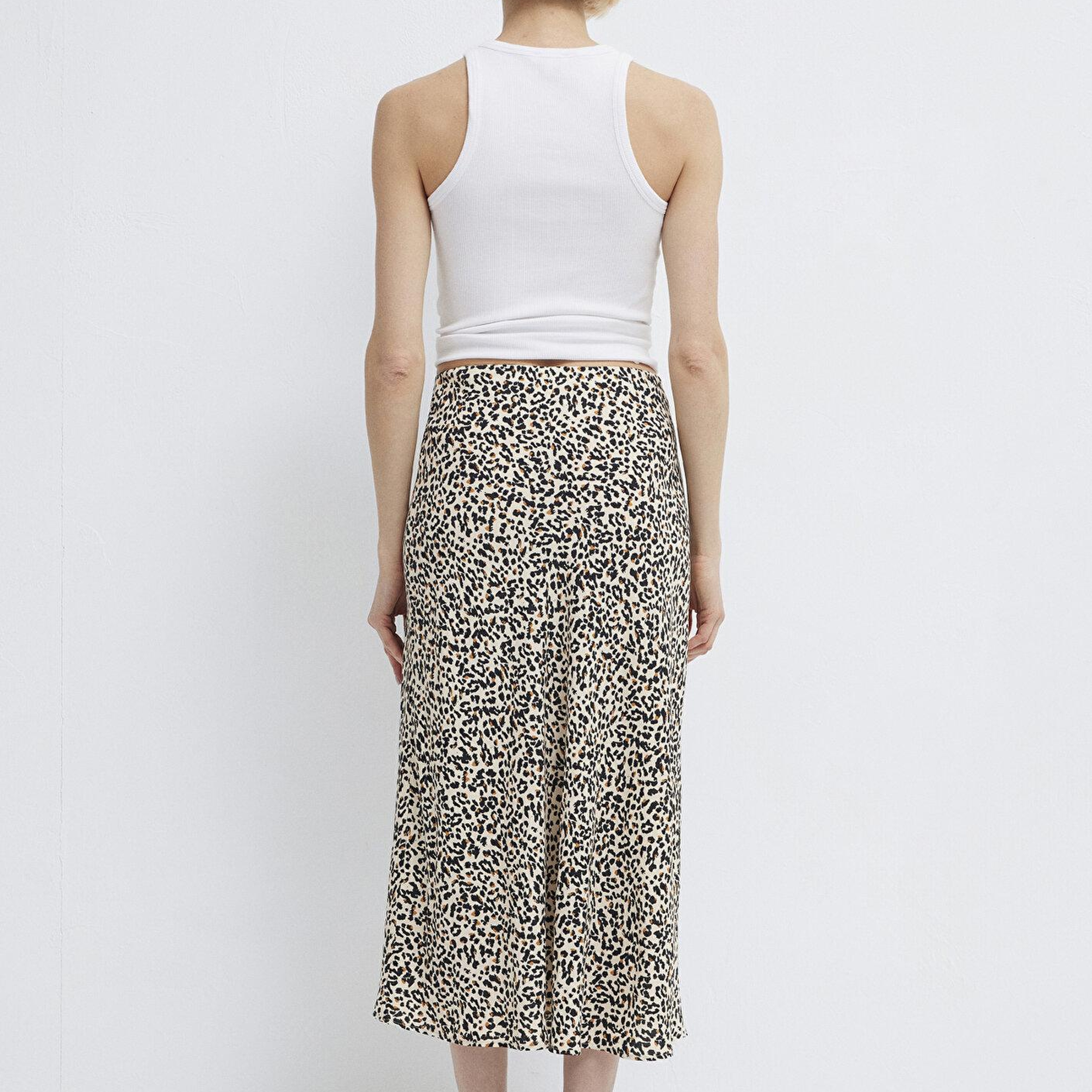 Mavi Baskılı Ekru Midi Etek 1310583-91477