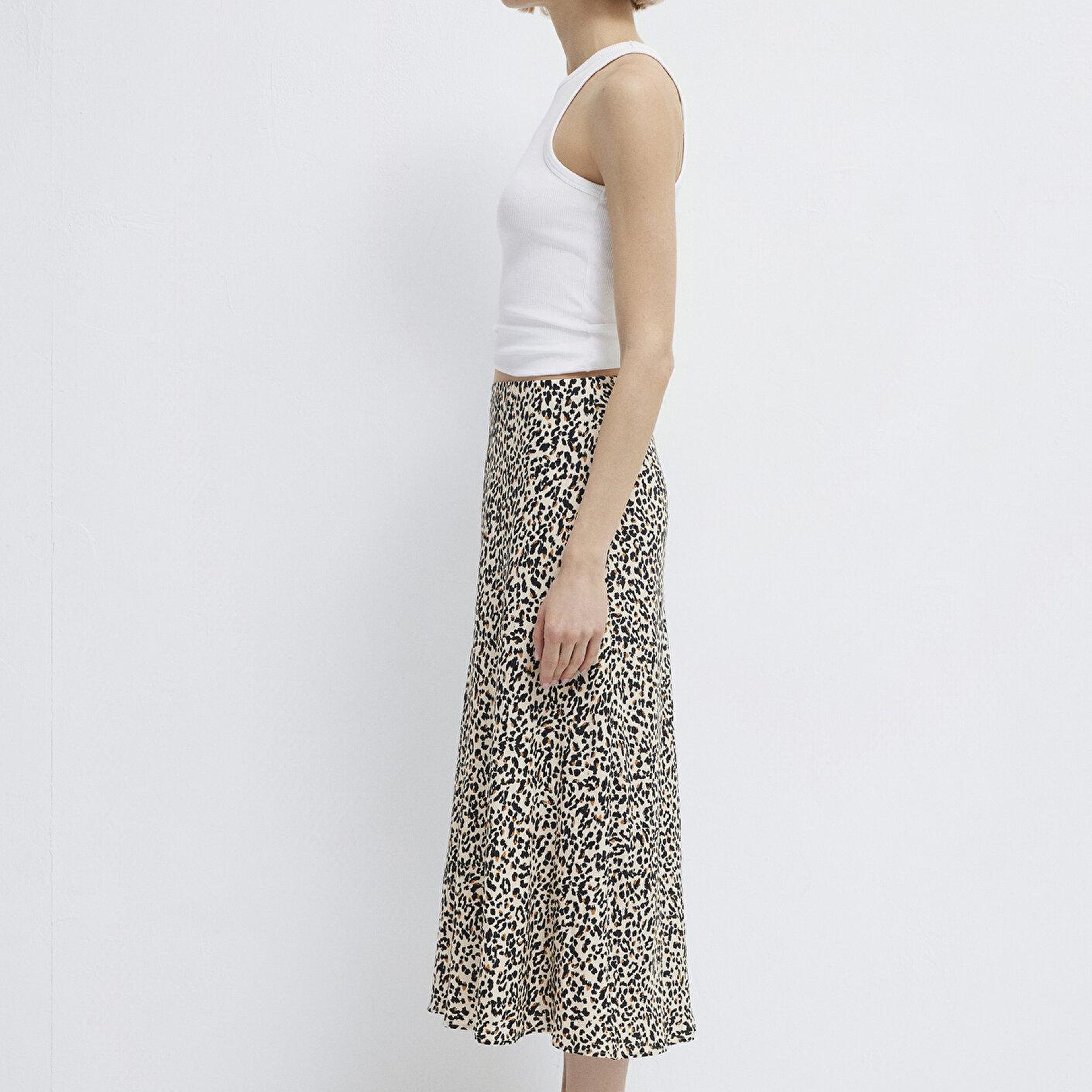 Mavi Baskılı Ekru Midi Etek 1310583-91477