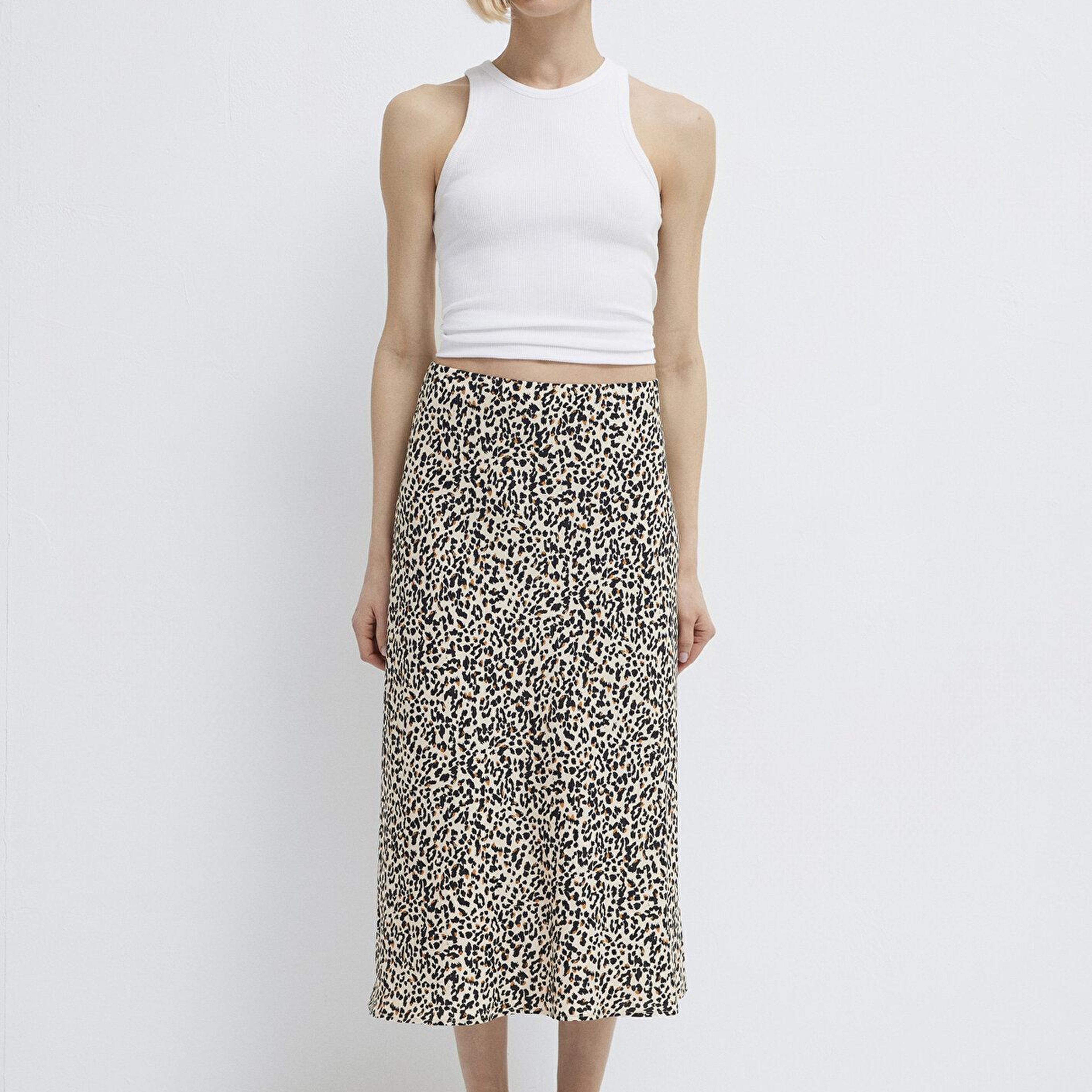 Mavi Baskılı Ekru Midi Etek 1310583-91477