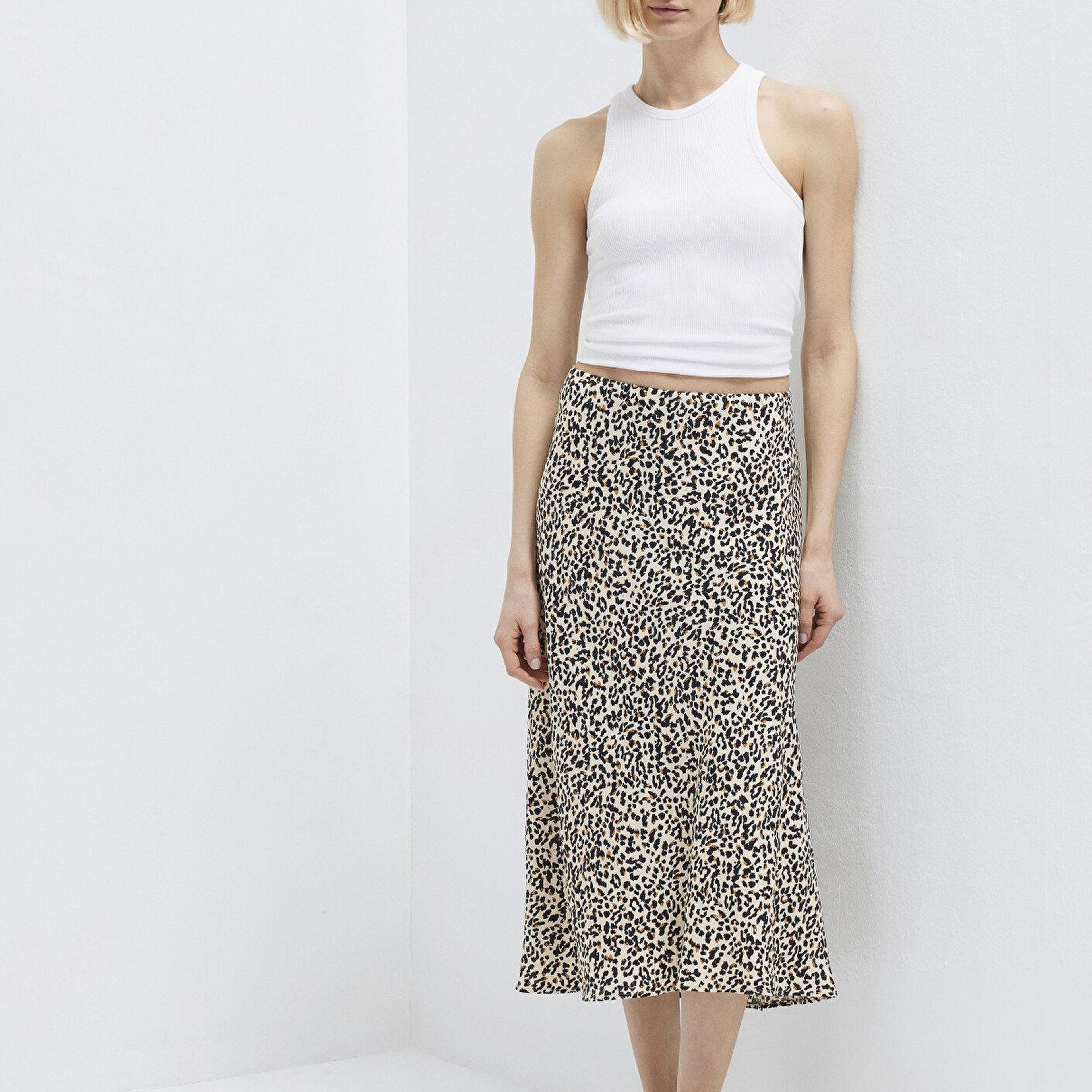 Mavi Baskılı Ekru Midi Etek 1310583-91477