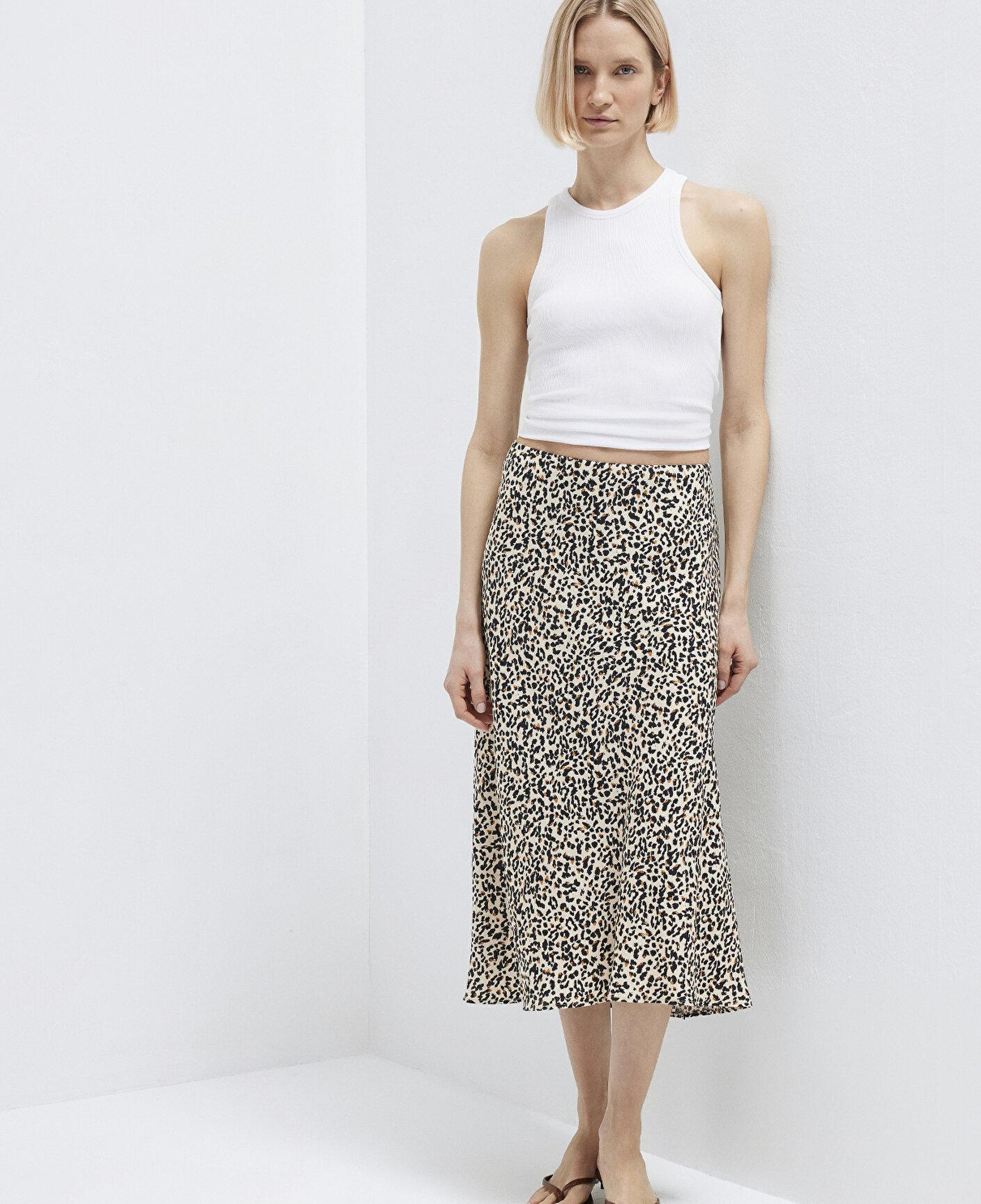 Mavi Baskılı Ekru Midi Etek 1310583-91477