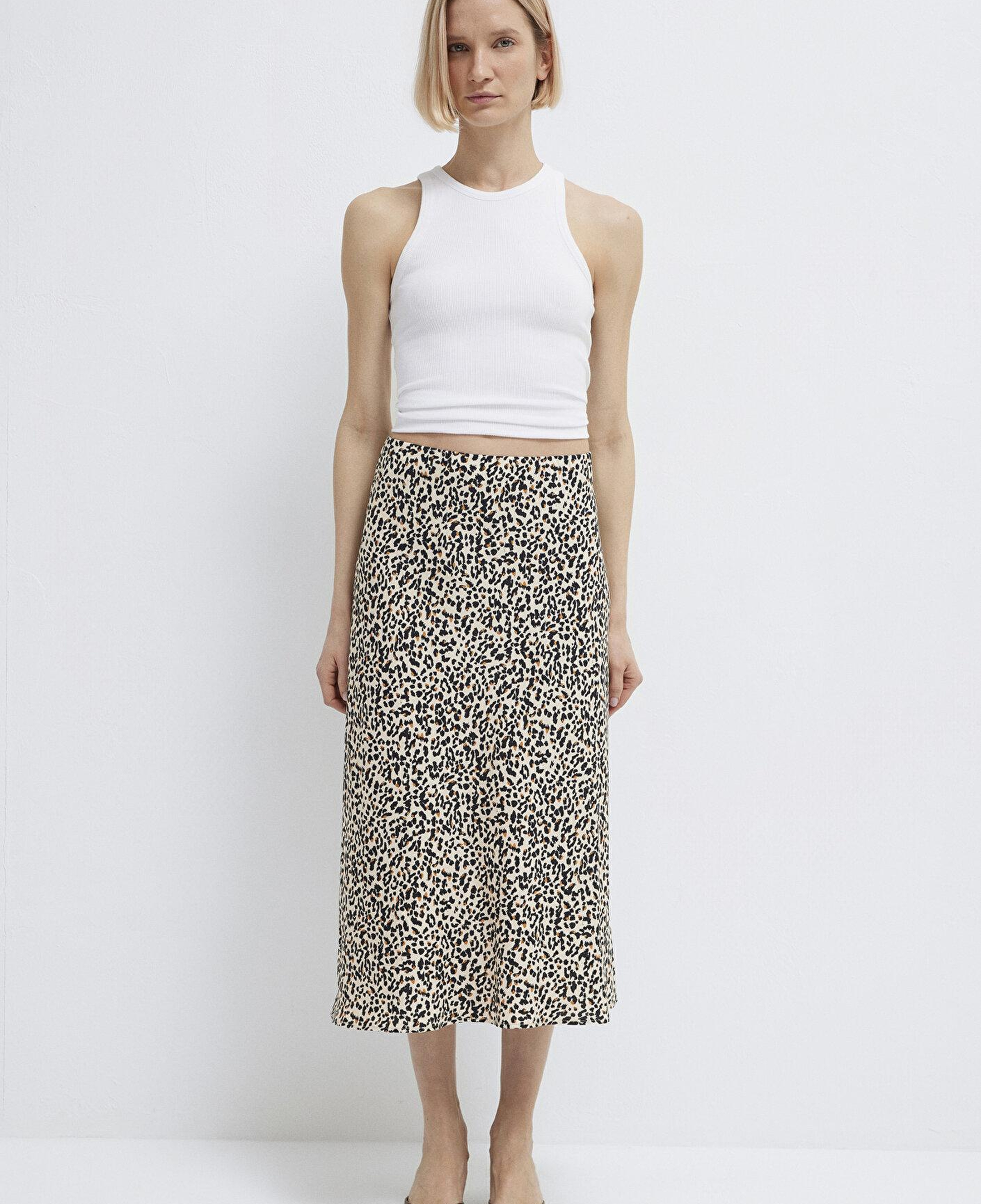 Mavi Baskılı Ekru Midi Etek 1310583-91477