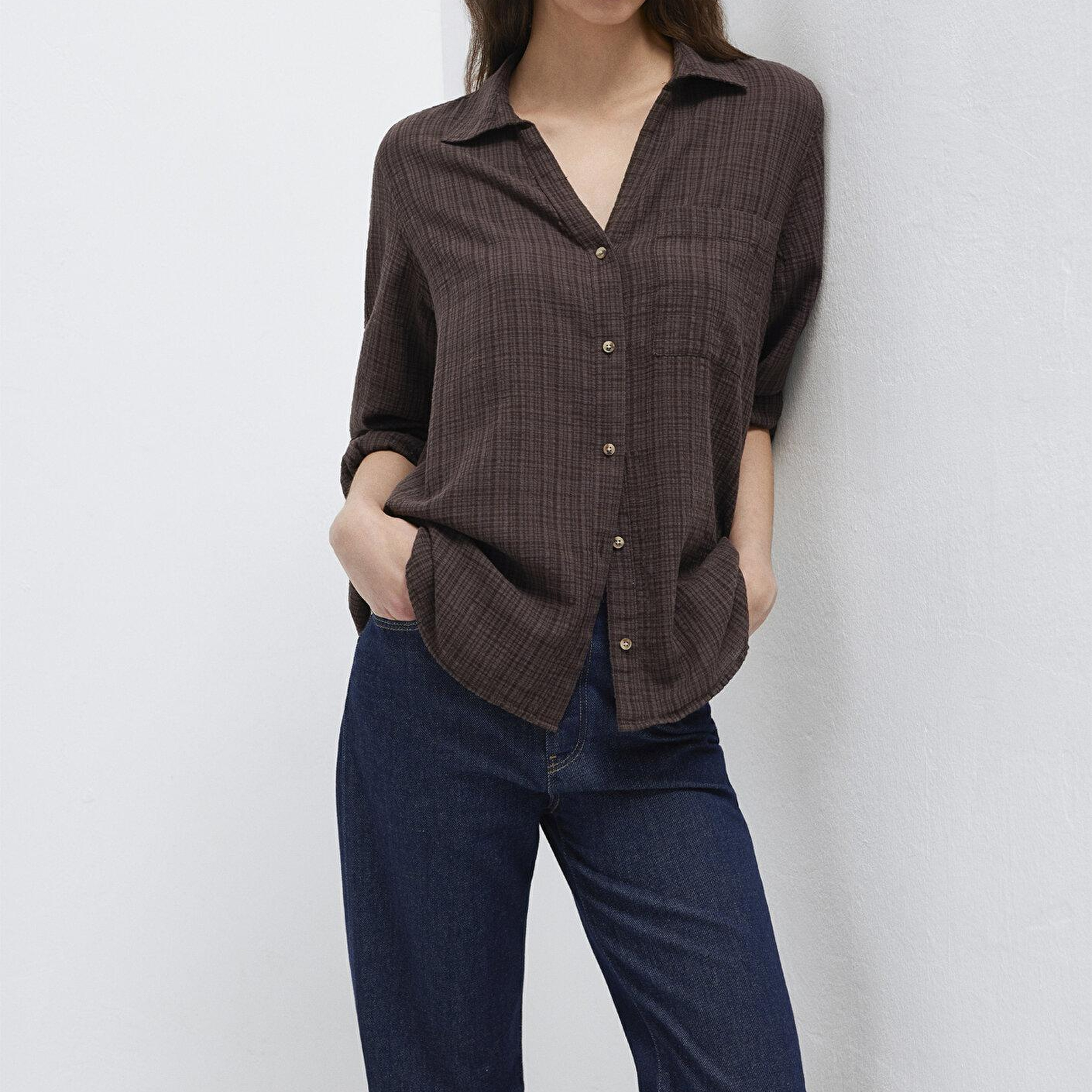 Mavi Kahverengi Gömlek Loose Fit / Bol Rahat Kesim 1211114-70236