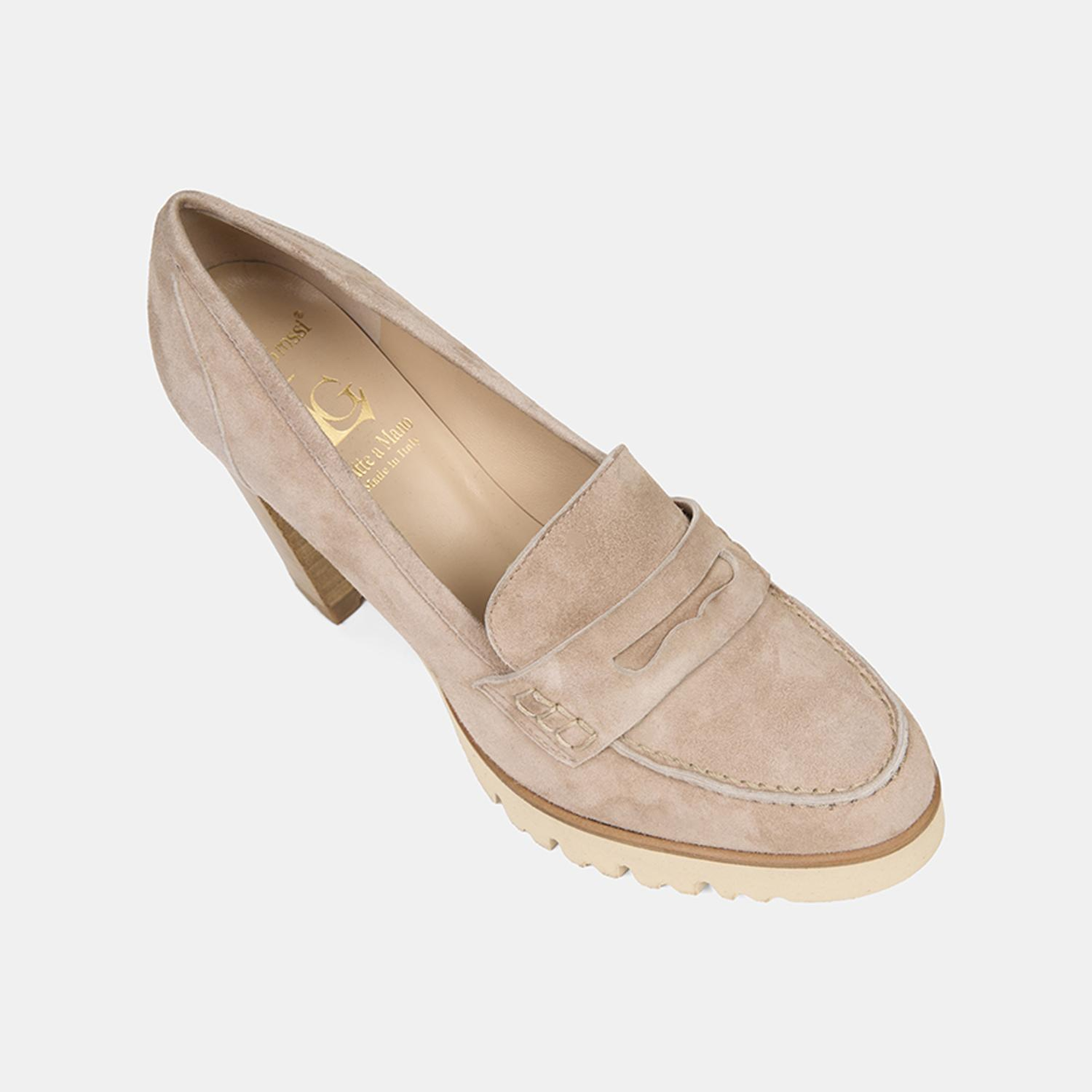 Luca Grossi Bej Kahve Platform Topuklu Süet Loafer