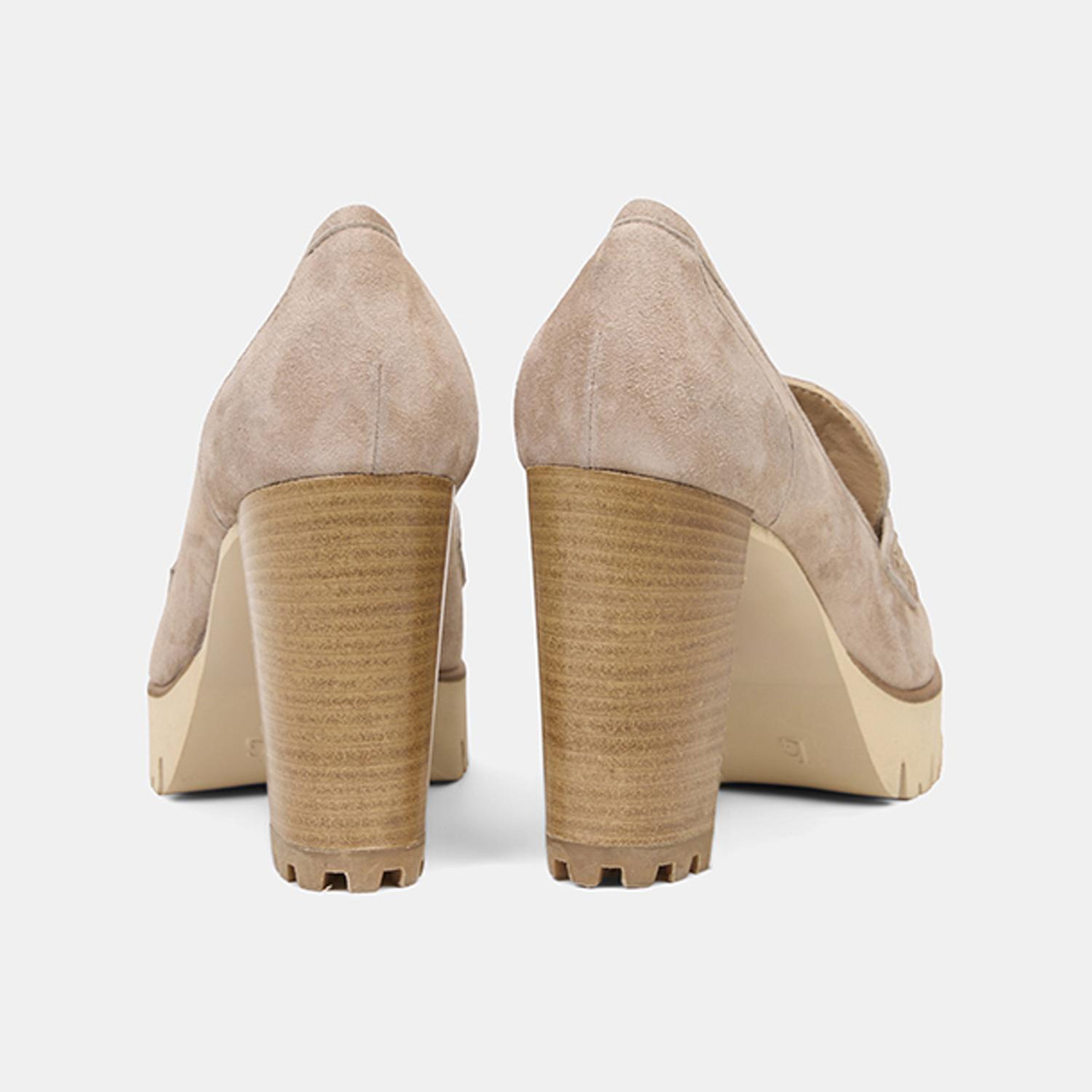 Luca Grossi Bej Kahve Platform Topuklu Süet Loafer