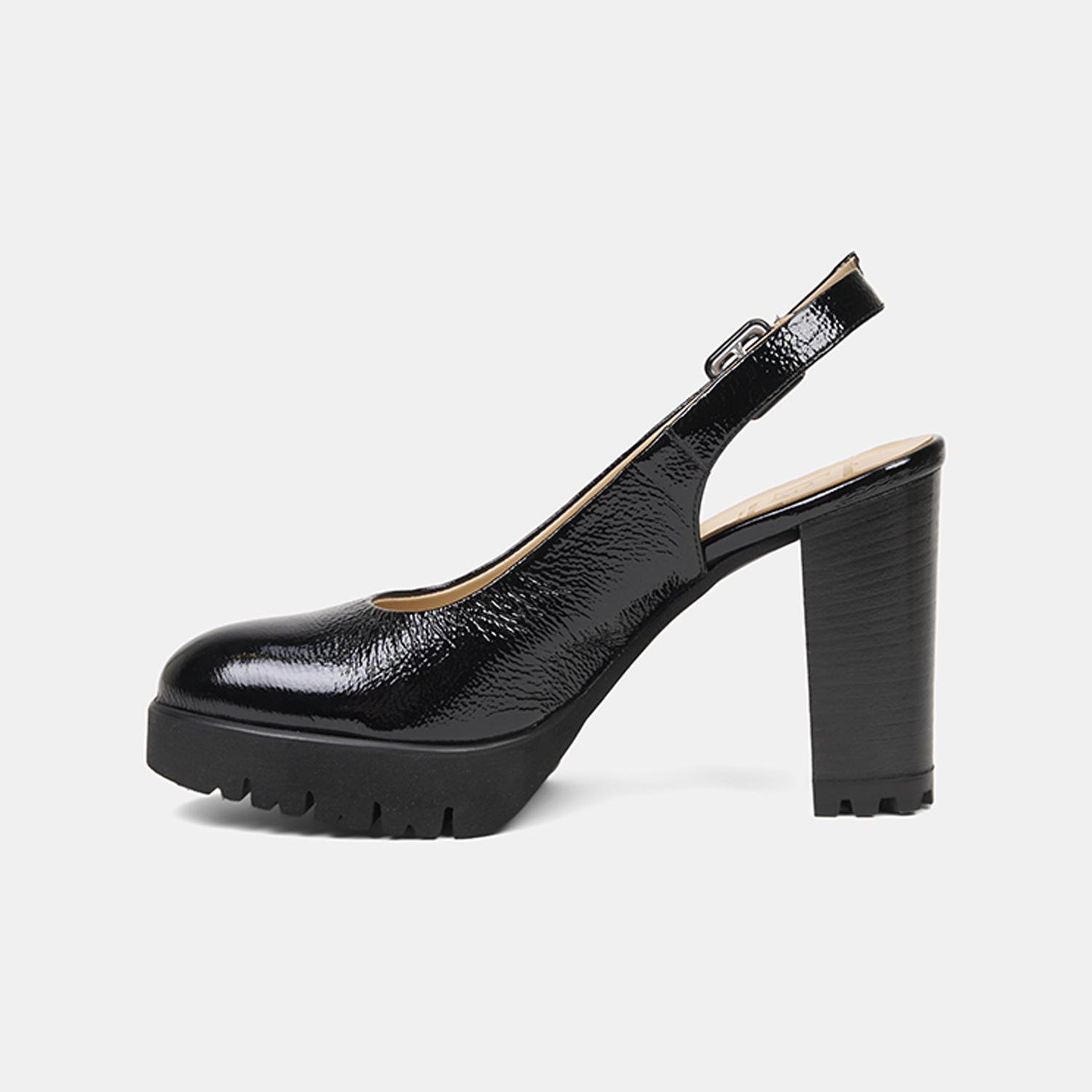 Luca Grossi Kadın Siyah Ayarlanabilir Tokalı Rugan Topuklu Ayakkabı