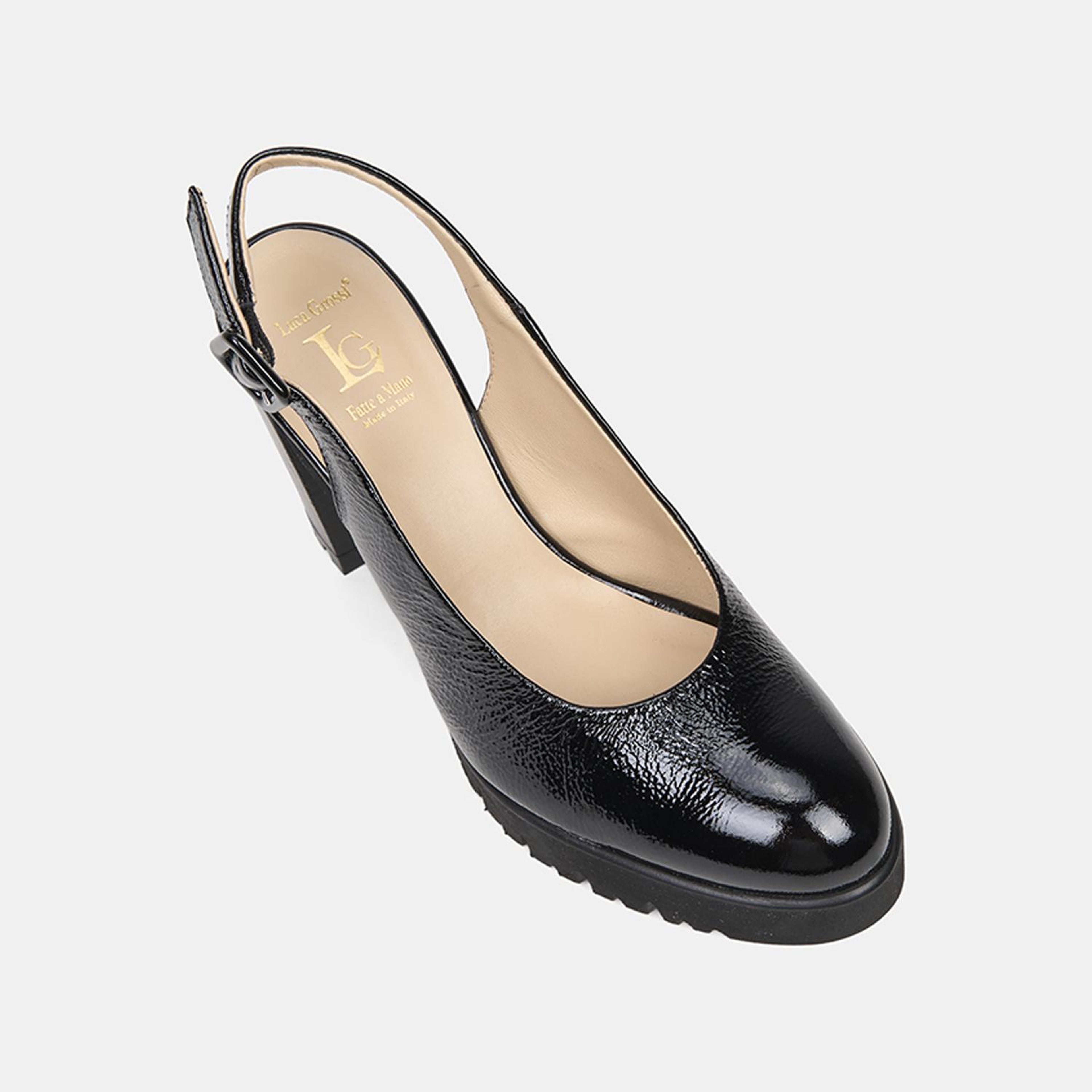 Luca Grossi Kadın Siyah Ayarlanabilir Tokalı Rugan Topuklu Ayakkabı