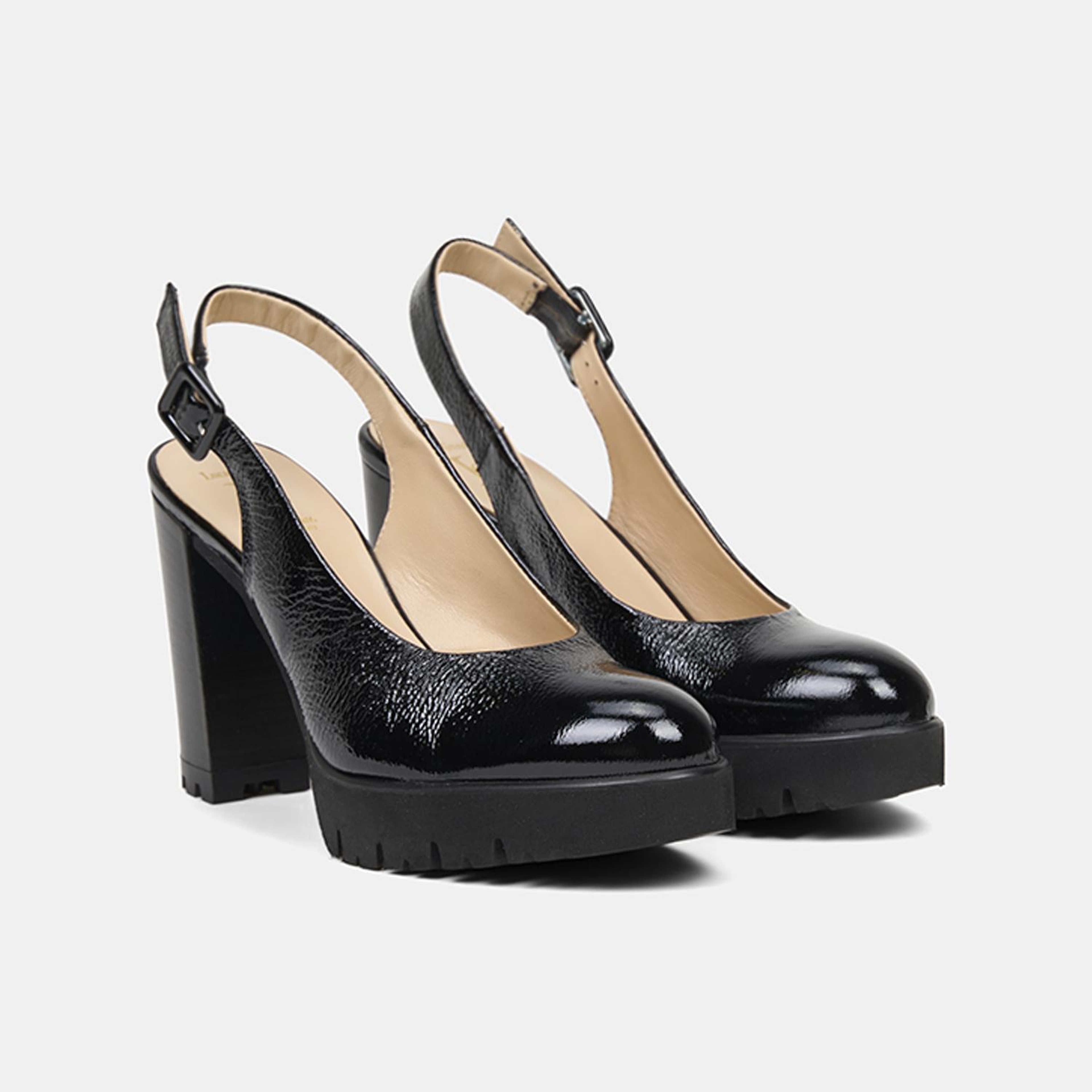 Luca Grossi Kadın Siyah Ayarlanabilir Tokalı Rugan Topuklu Ayakkabı