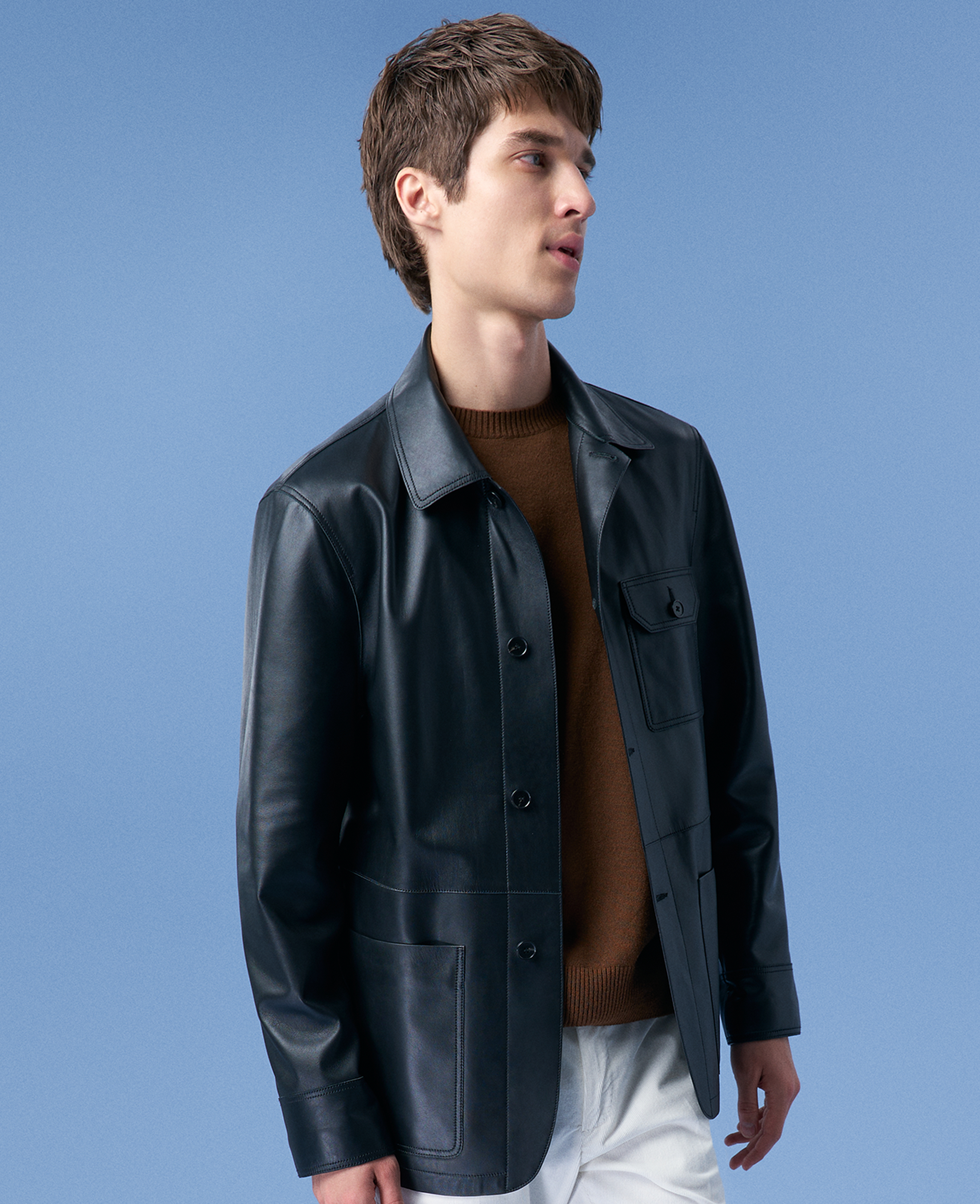 Achak Siyah Erkek Blazer Deri Ceket