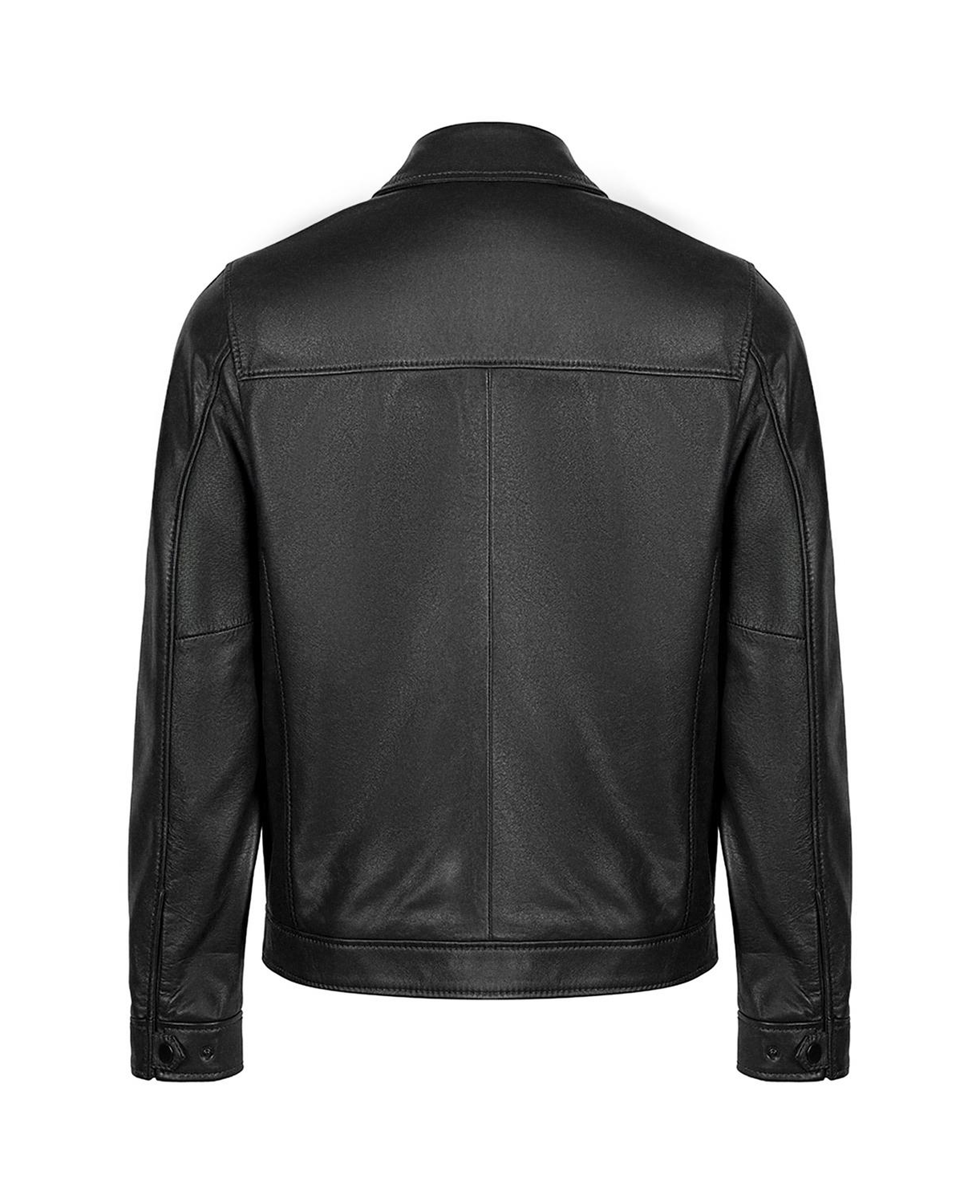 Erkek Siyah Gömlek Yakalı Deri Ceket