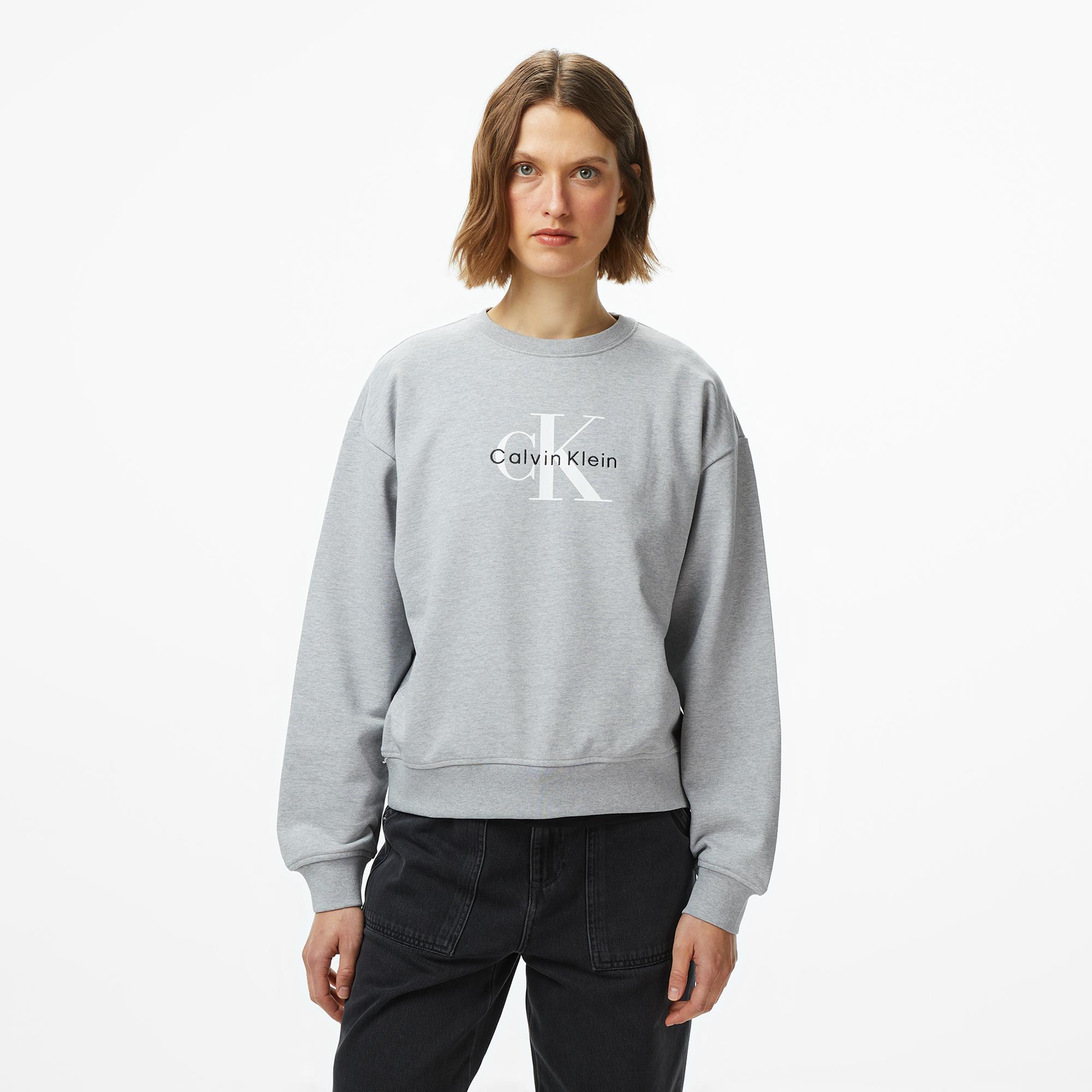 Calvin Klein Monologo French Terry Kadın Gri Sweatshirt