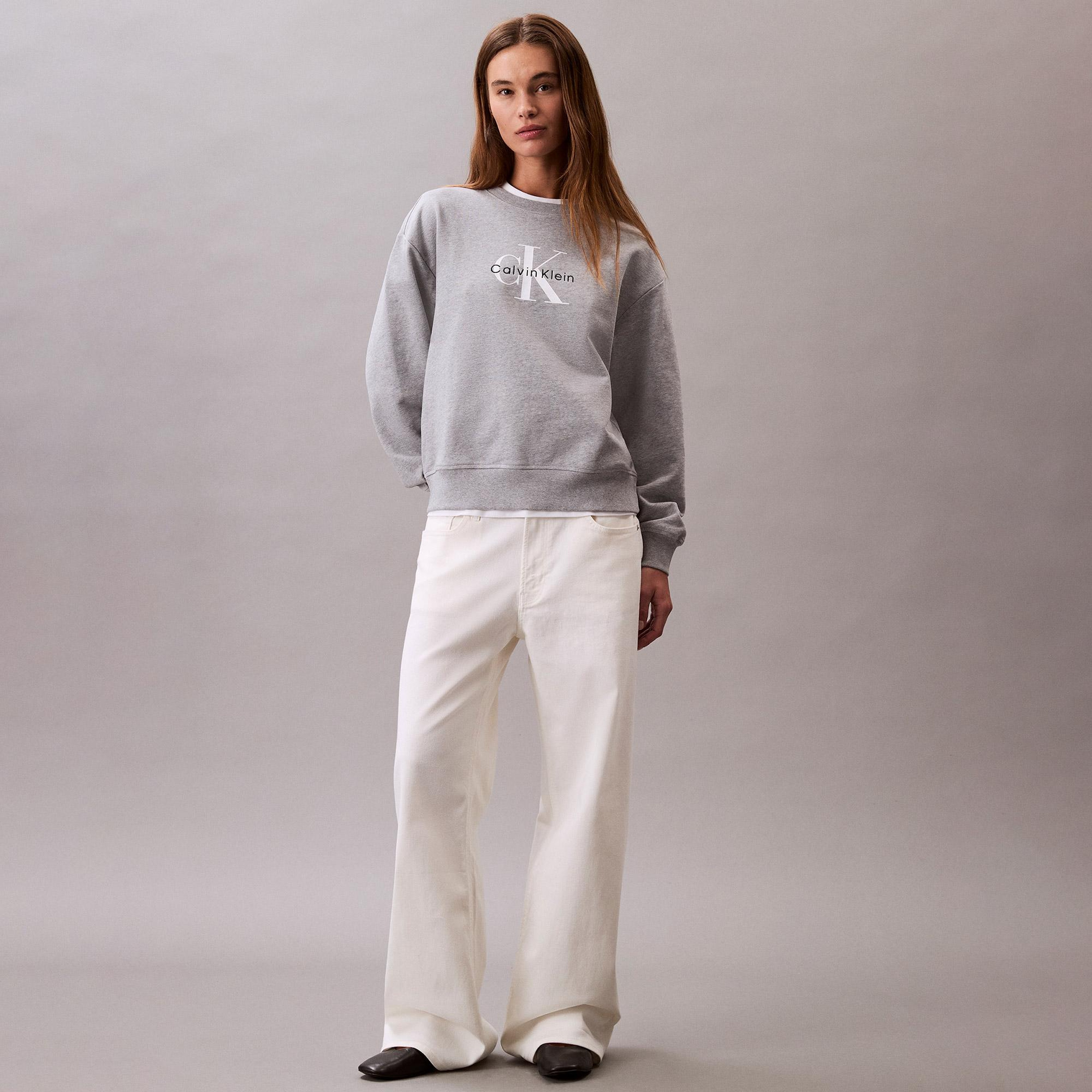 Calvin Klein Monologo French Terry Kadın Gri Sweatshirt