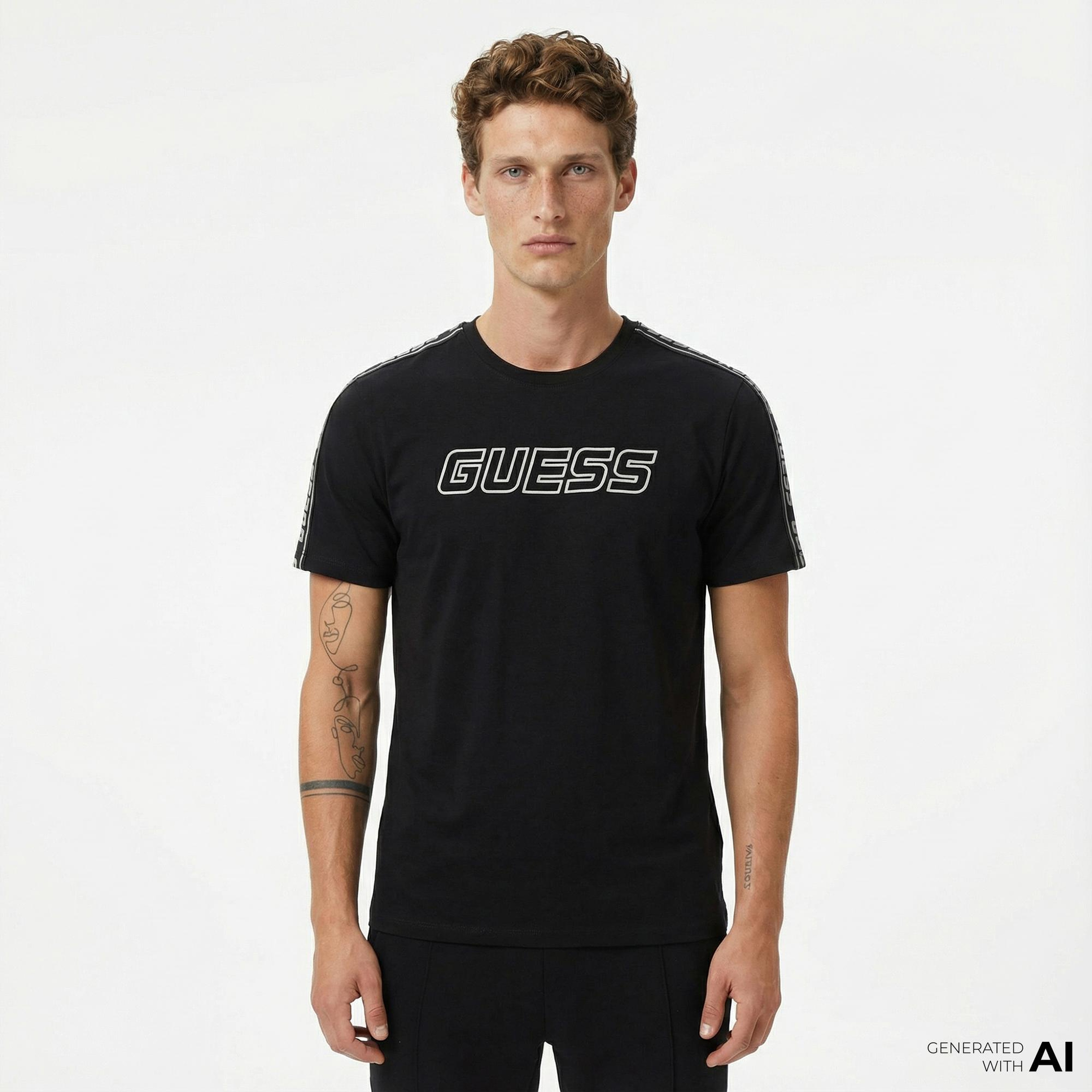 Guess Arlo Erkek Siyah T-Shirt