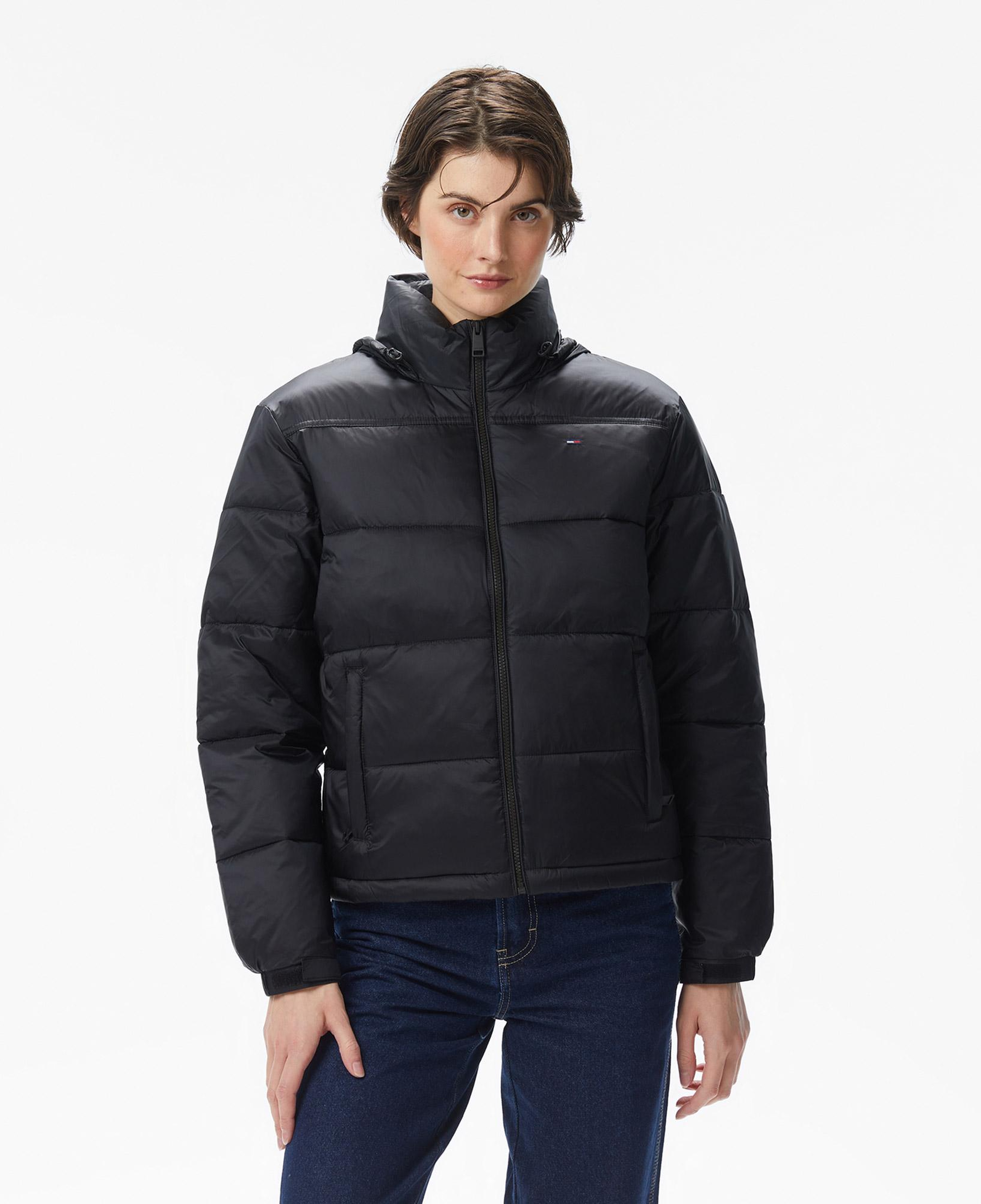 Tommy Jeans Hood Essentials Kadın Puffer Siyah Mont