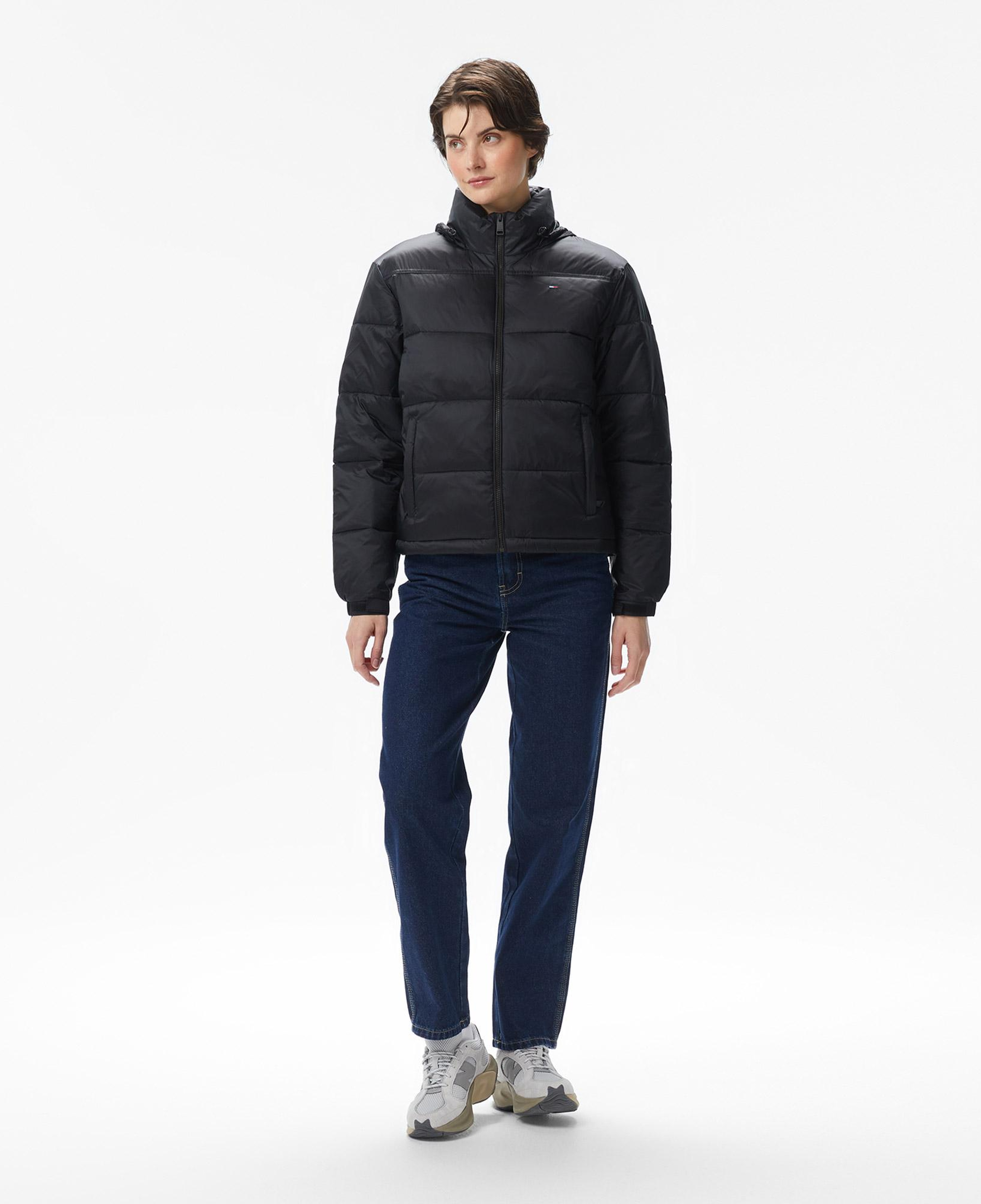 Tommy Jeans Hood Essentials Kadın Puffer Siyah Mont