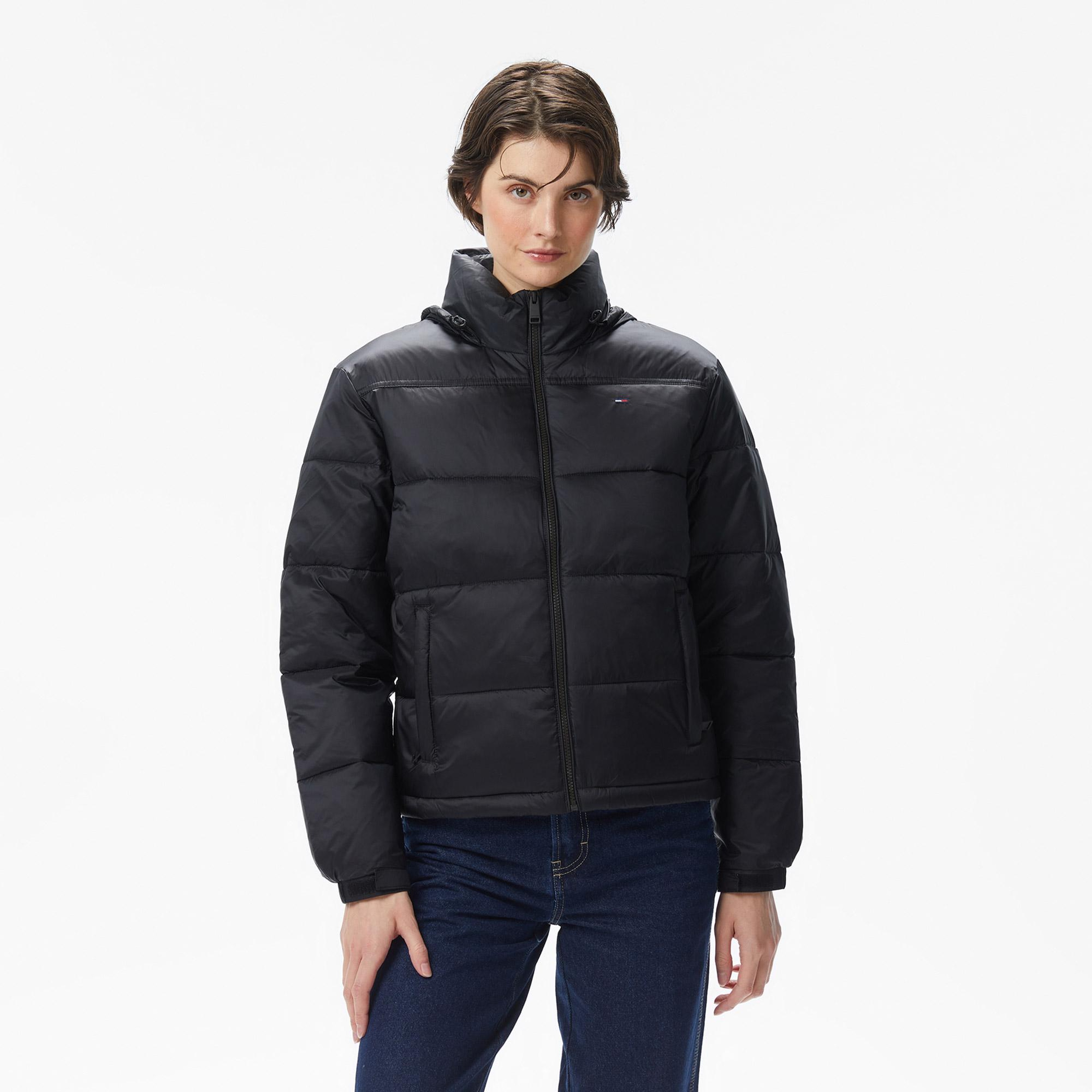 Tommy Jeans Hood Essentials Kadın Puffer Siyah Mont