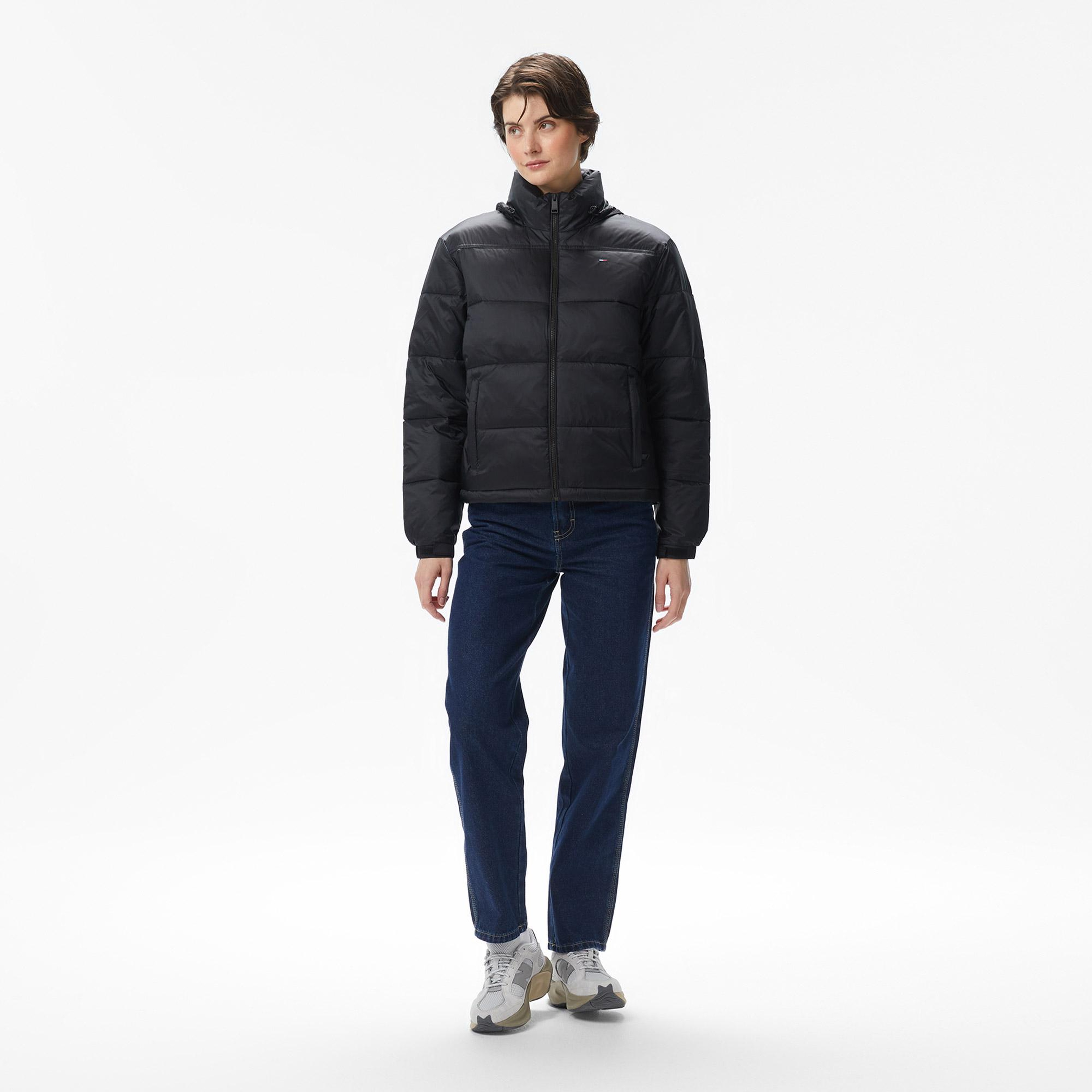 Tommy Jeans Hood Essentials Kadın Puffer Siyah Mont