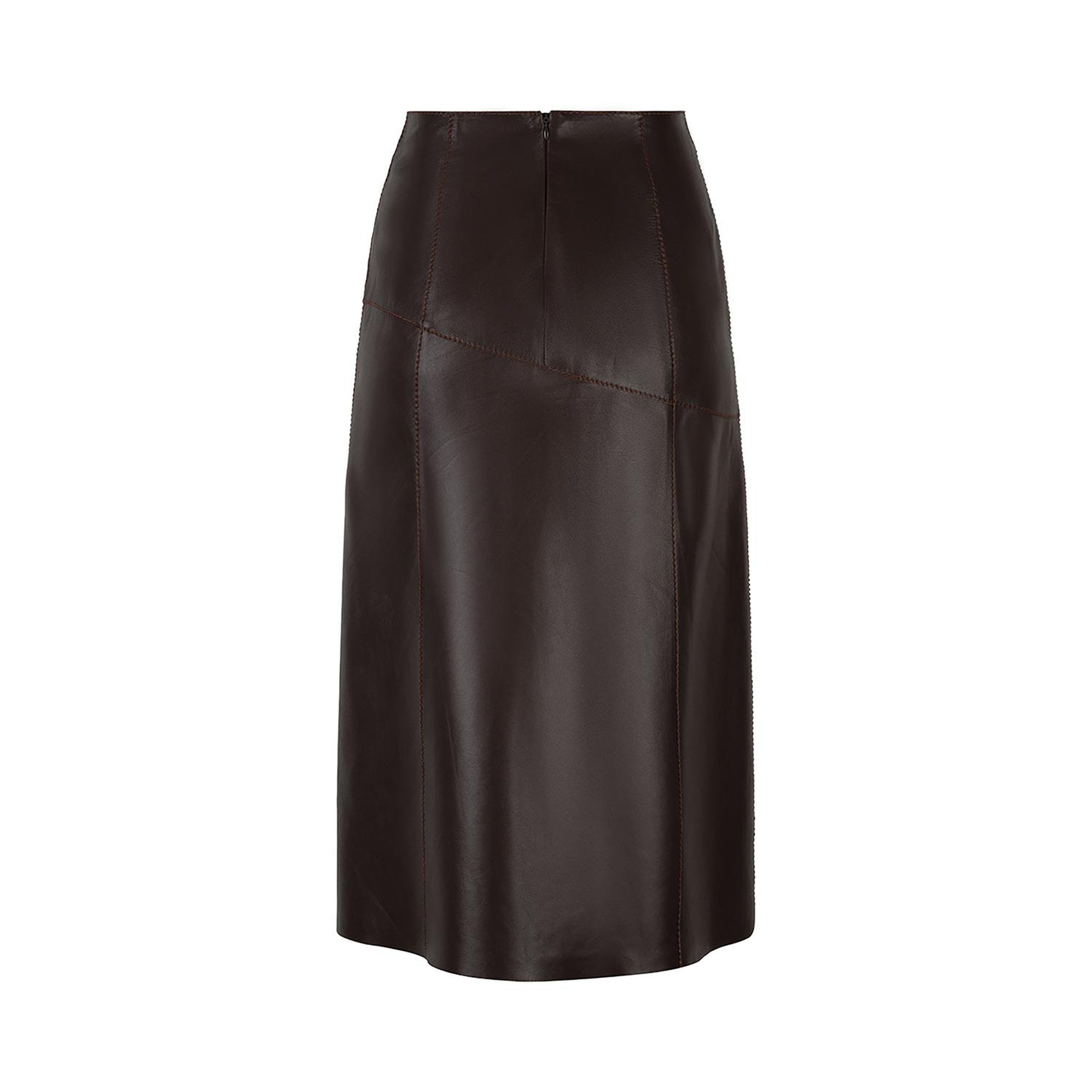 Kadın Koyu Kahve Midi Boy Deri Etek