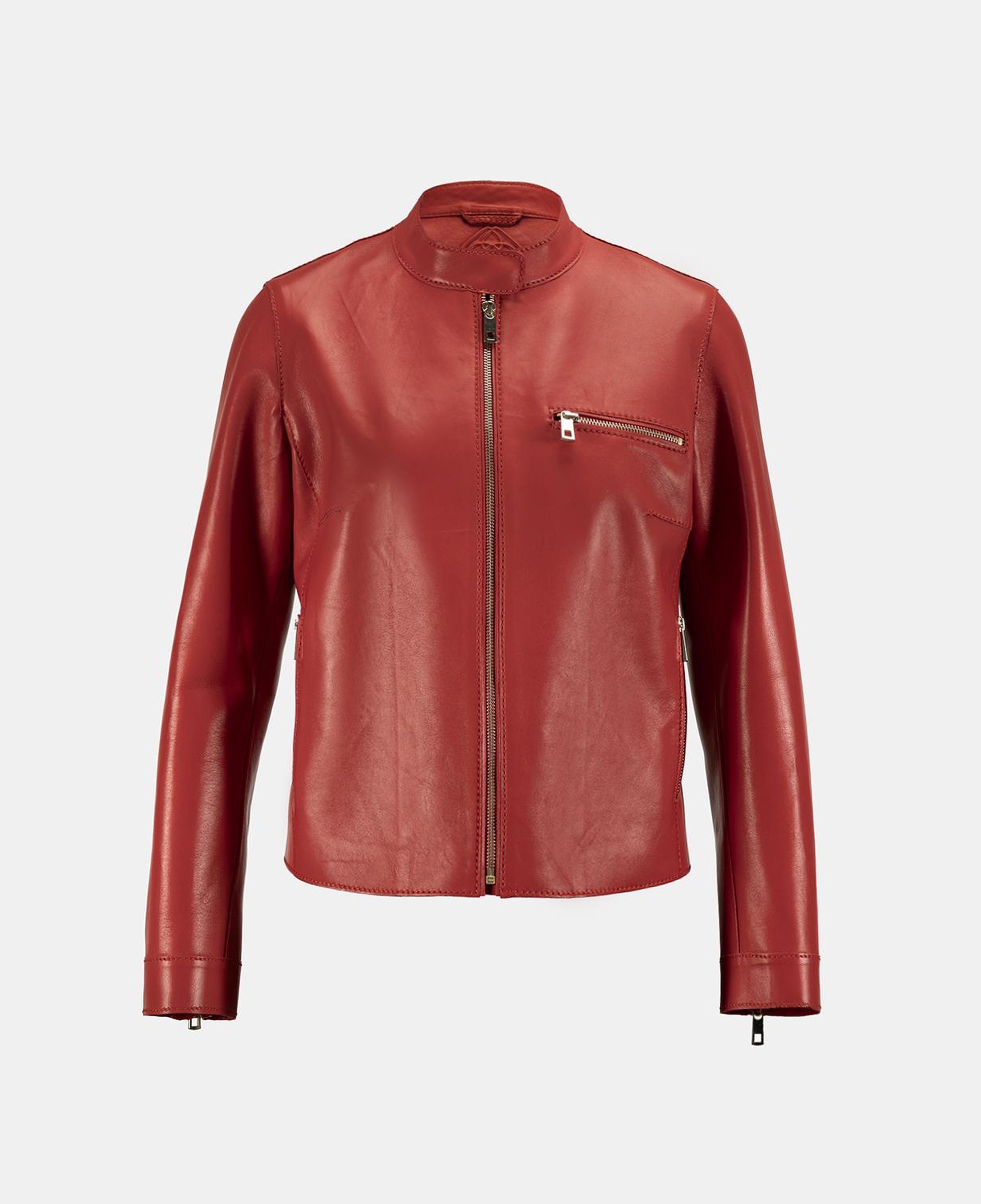 Kadın Kırmızı Hakim Yakalı Deri Ceket