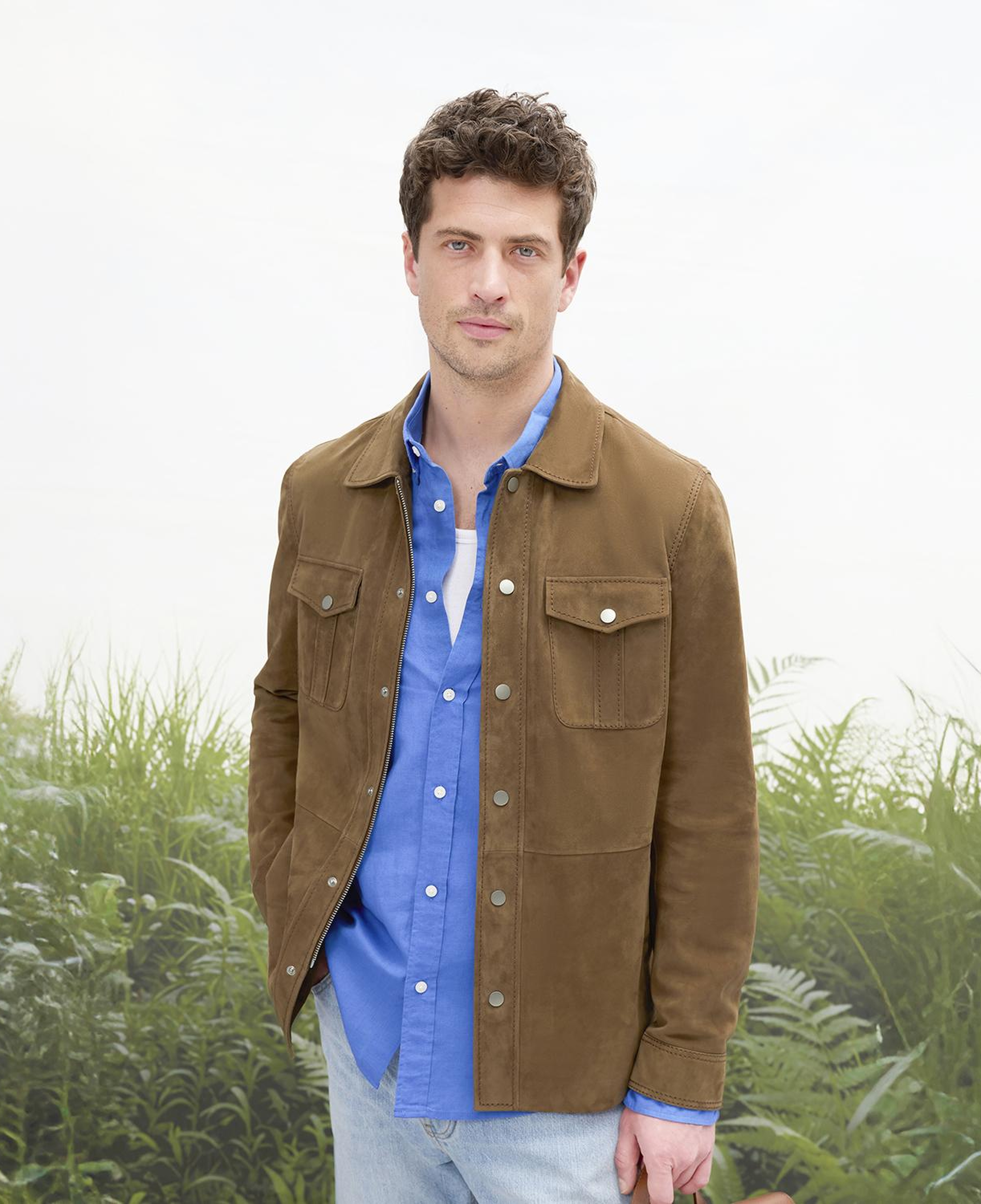 Erkek Taba Uzun Kollu Gömlek Yaka Süet Ceket