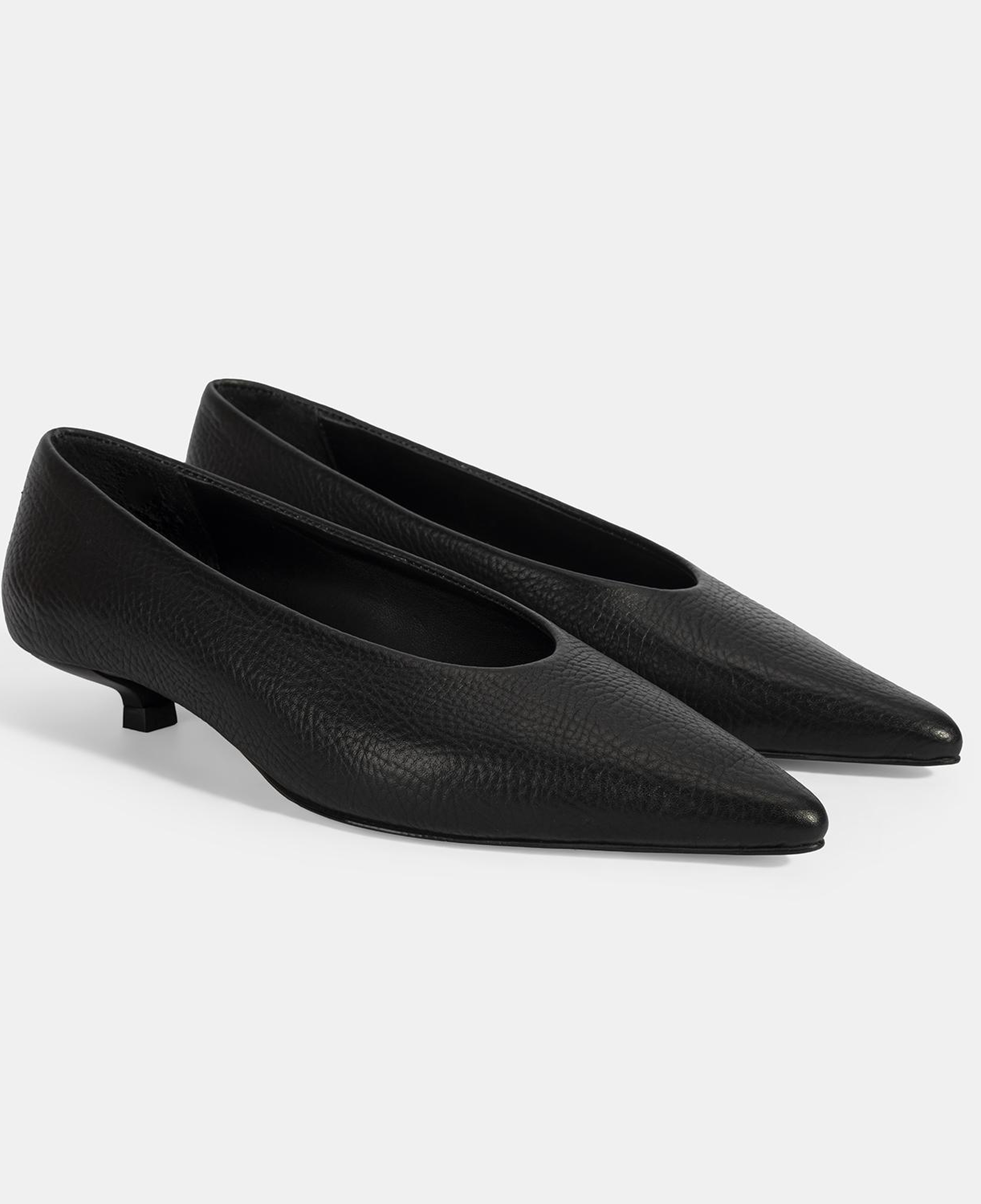 Kadın Siyah İnce Kısa Topuklu Deri Ayakkabı