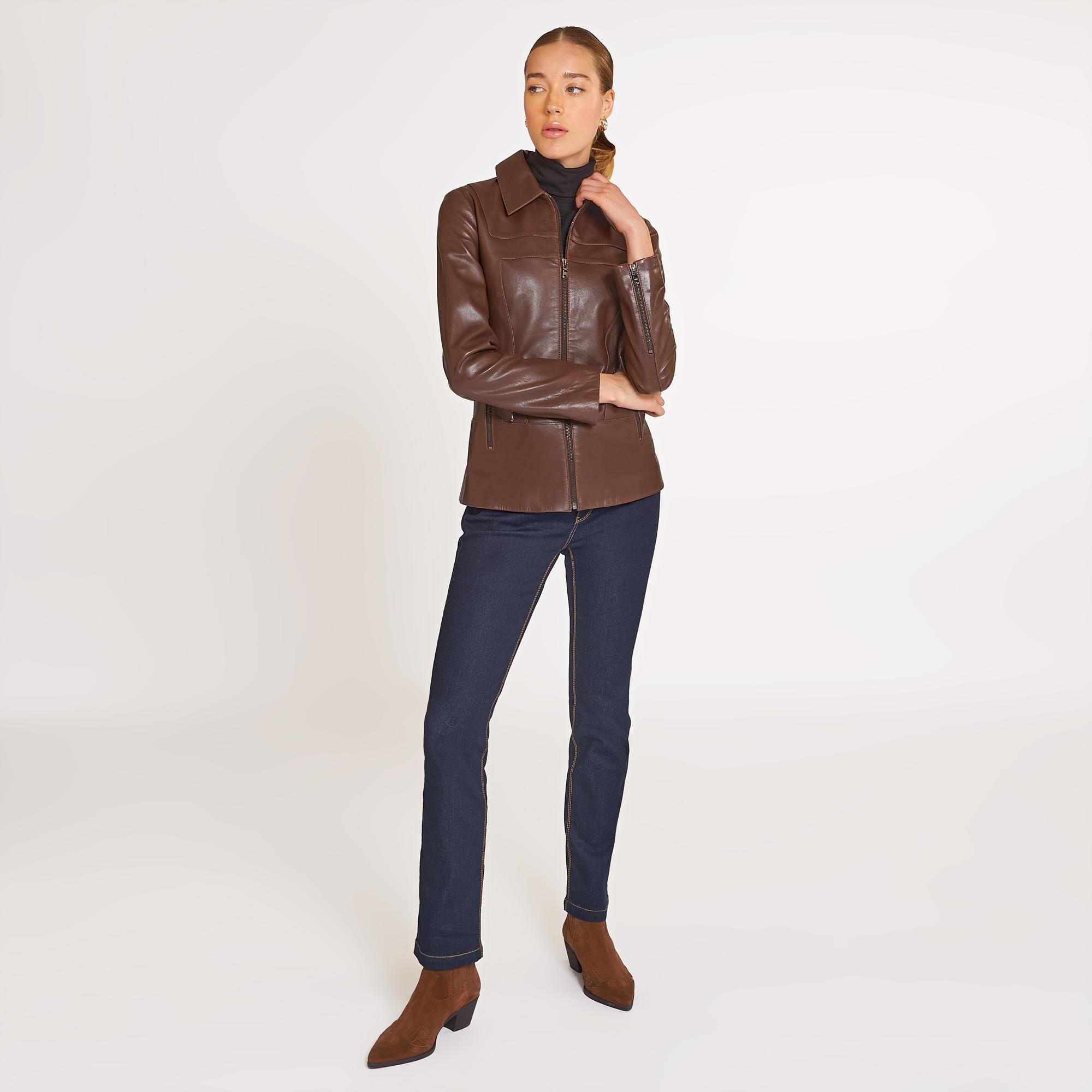 Laura Kadın Gömlek Yakalı Deri Mont