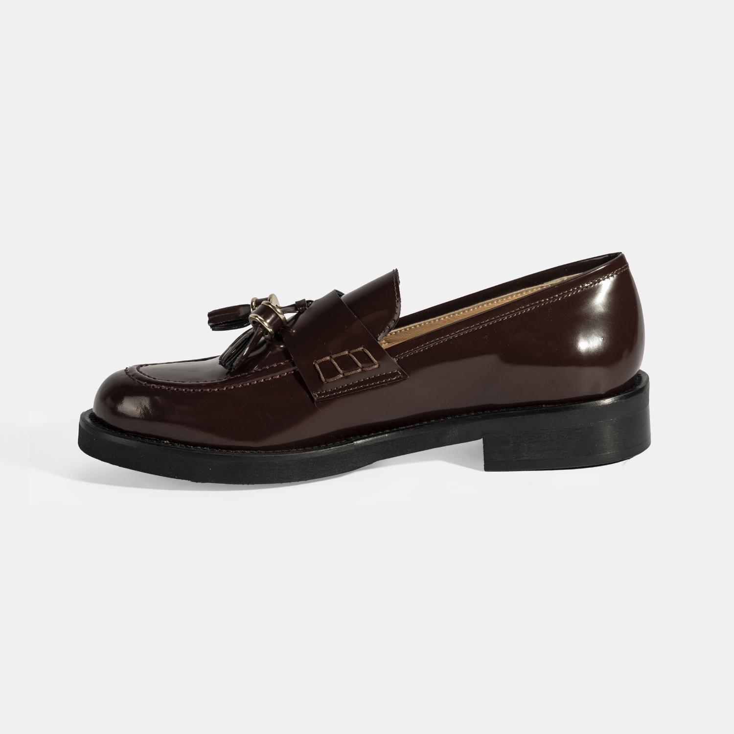 Luca Grossi Kadın Bordo Püskül Detaylı Deri Loafer