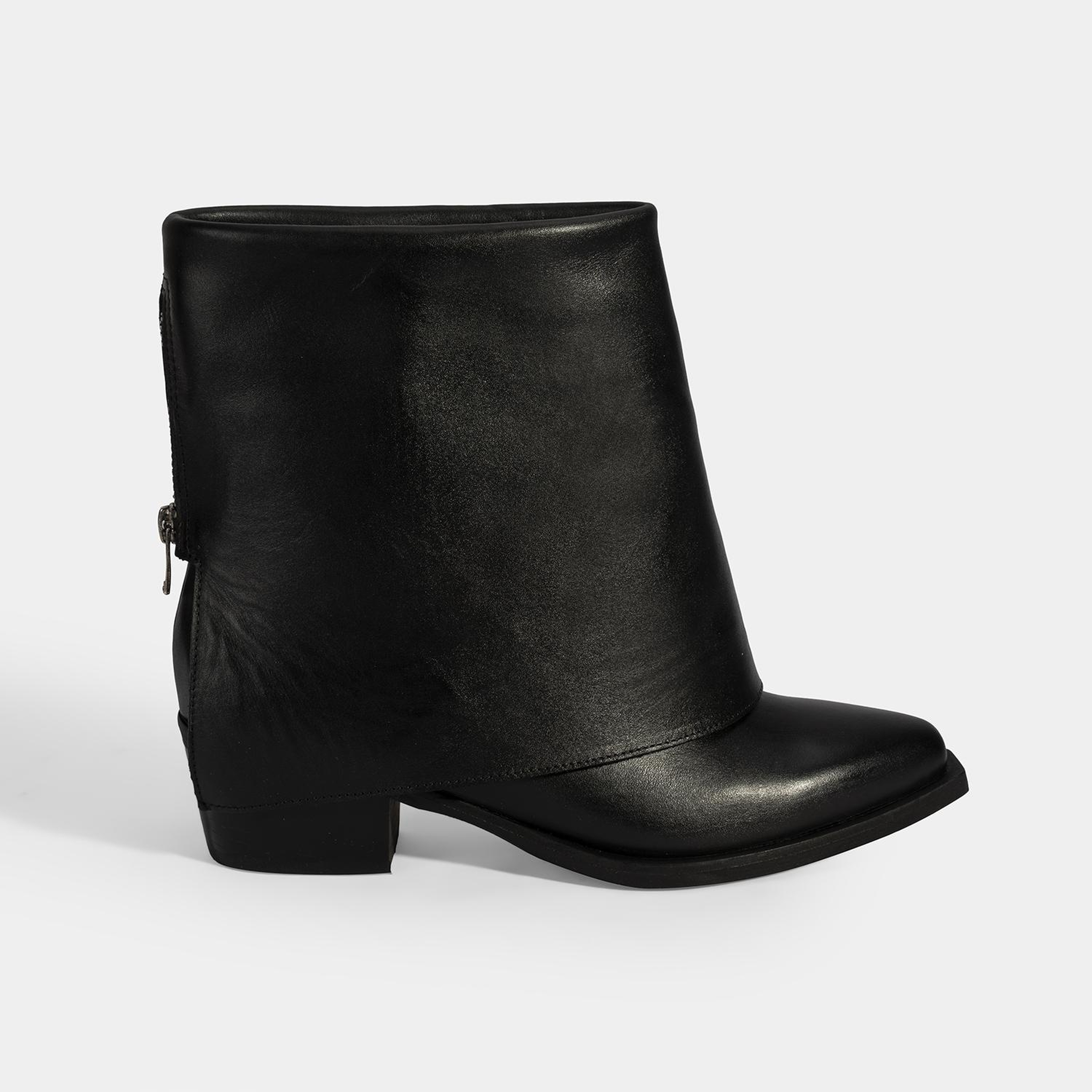 Kadın Siyah Katlama Detaylı Topuklu Deri Bot