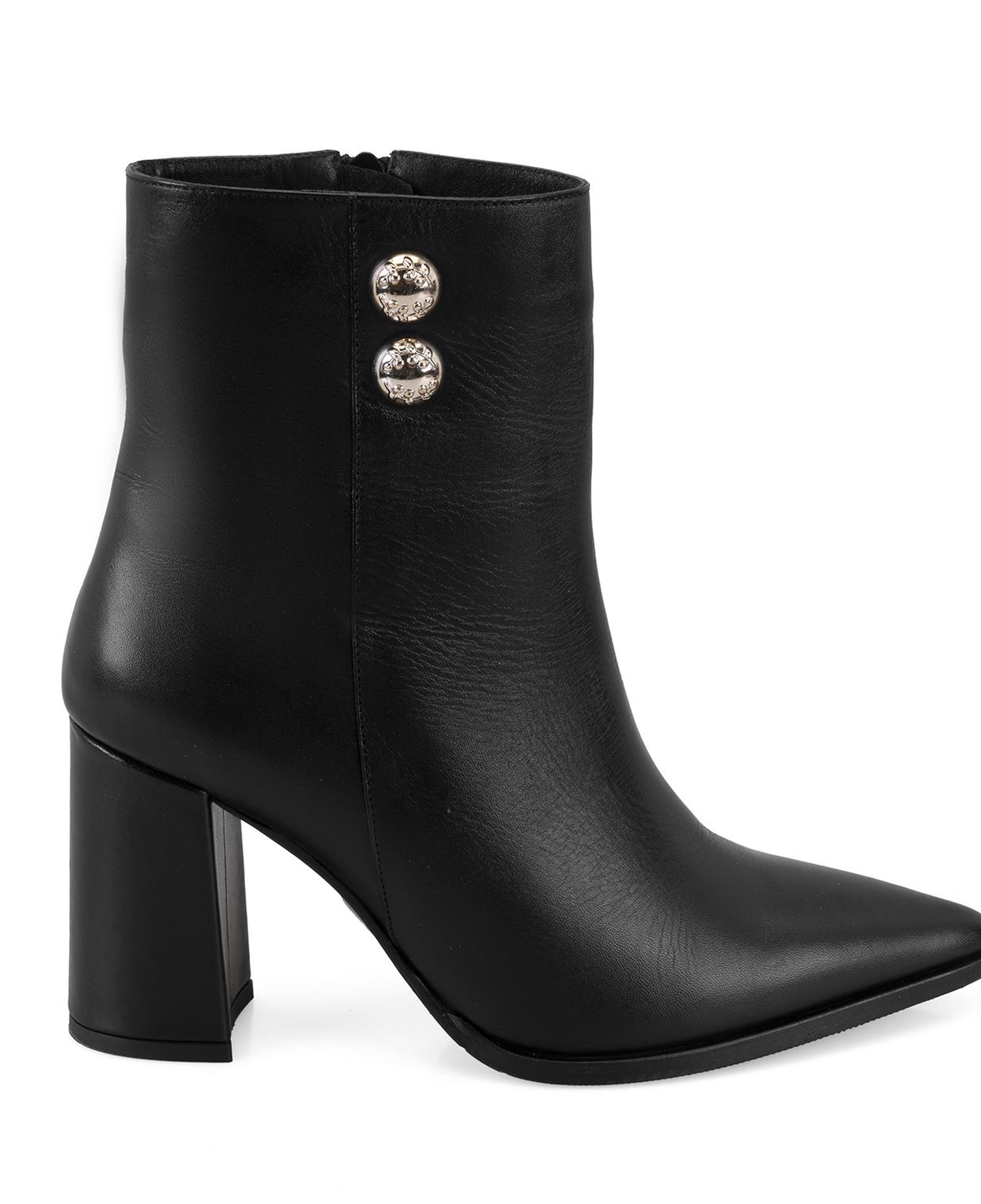 Kadın Siyah Metal Aksesuarlı Deri Topuklu Bot