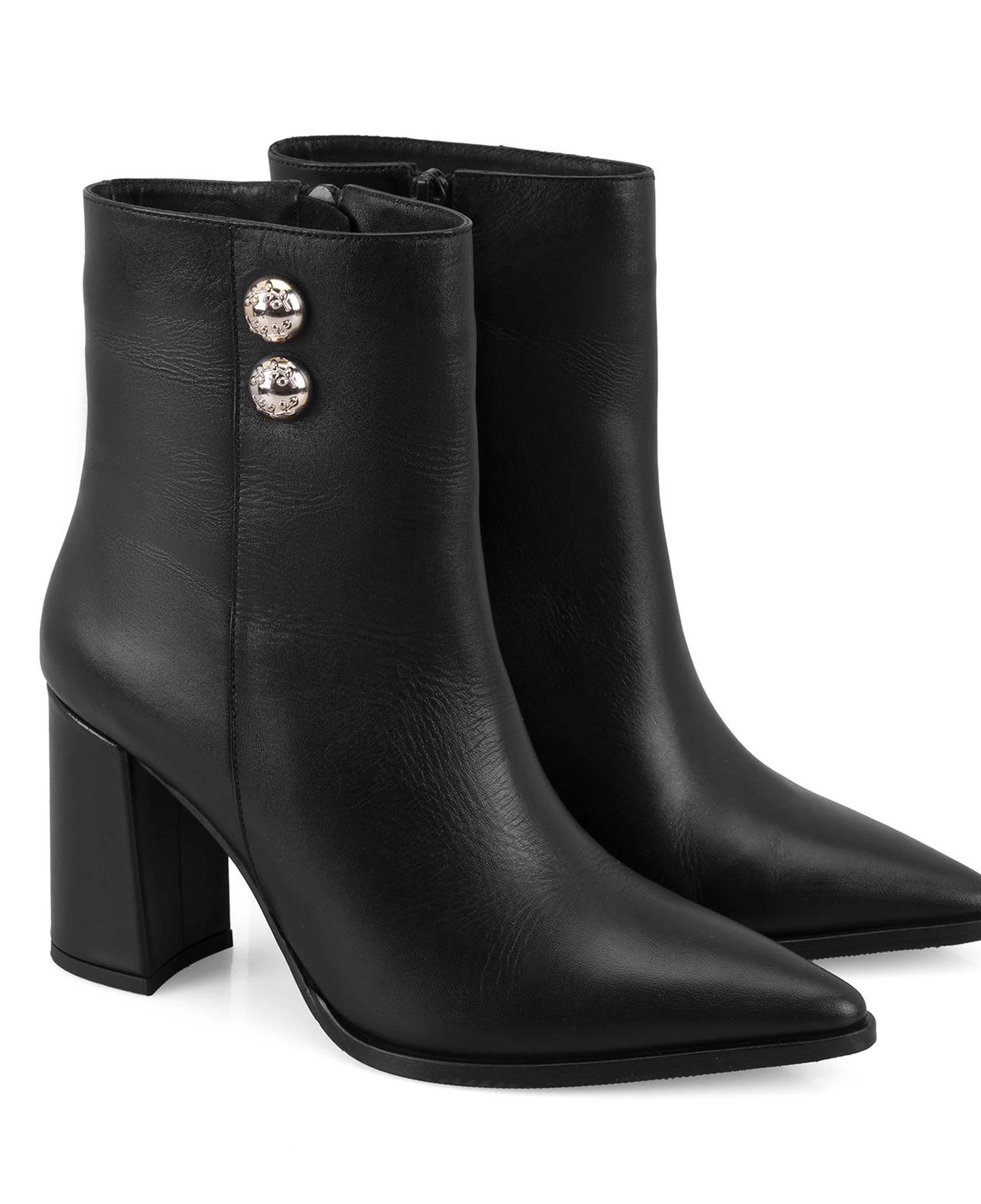 Kadın Siyah Metal Aksesuarlı Deri Topuklu Bot