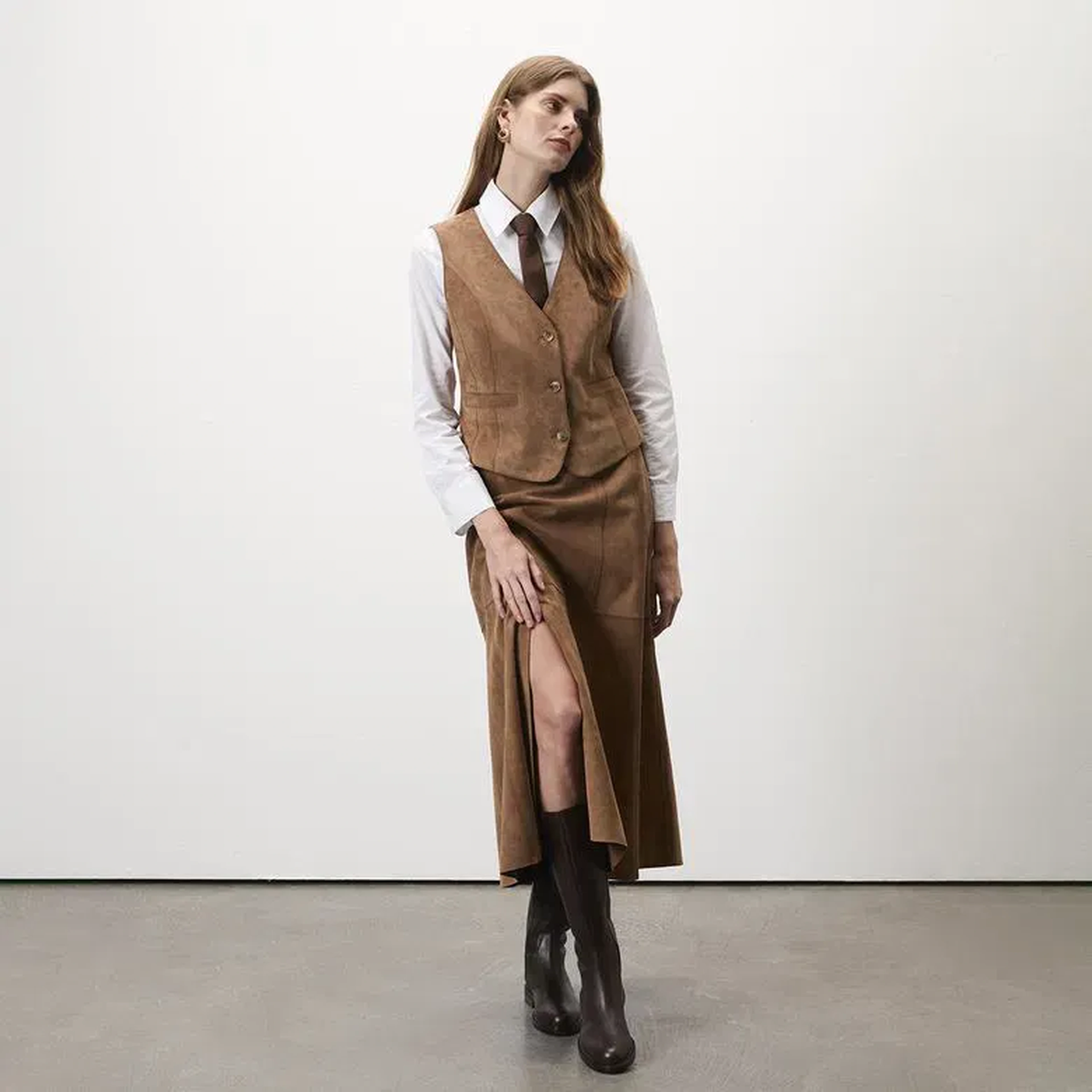 Aulii Açık Kahve Kadın Süet Etek