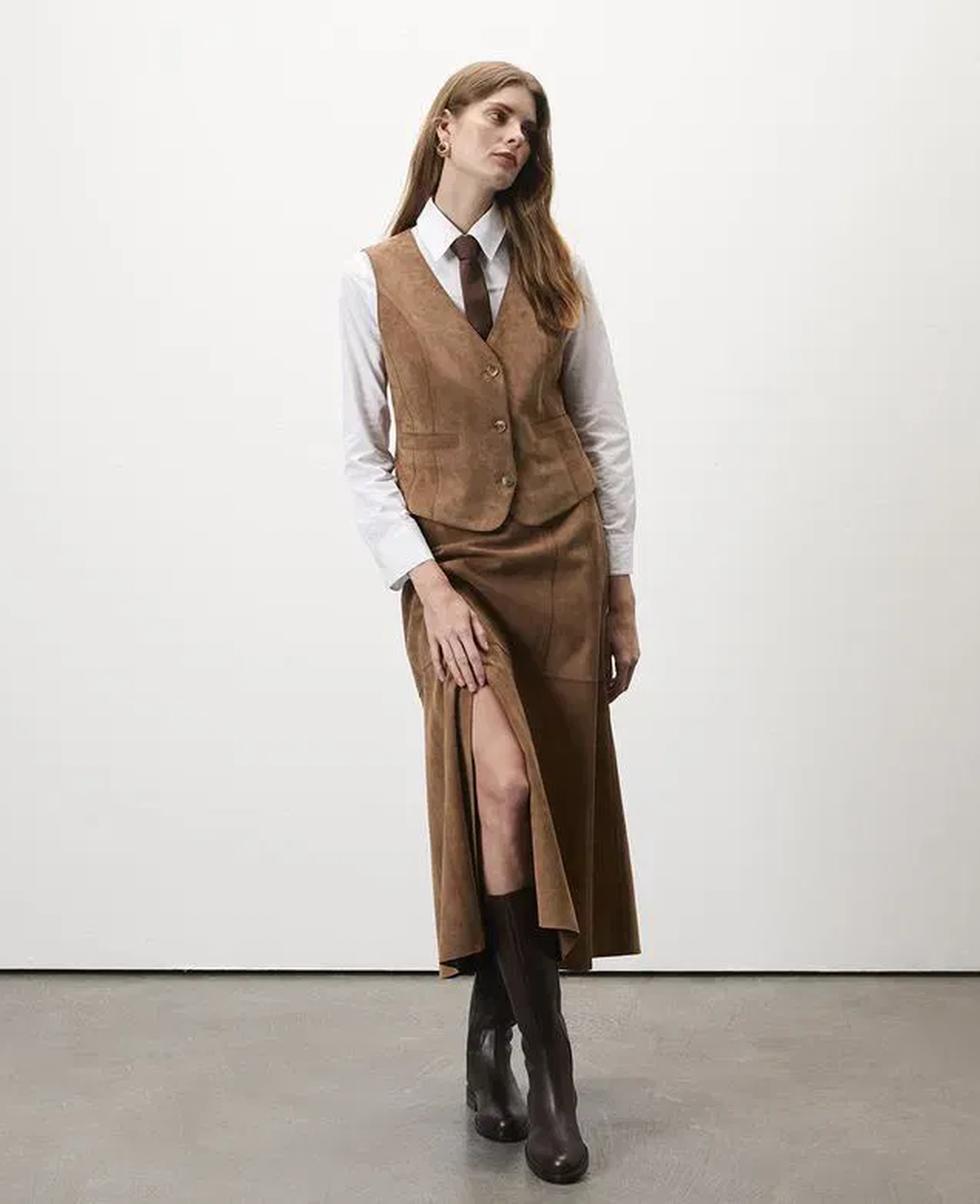 Aulii Açık Kahve Kadın Süet Etek