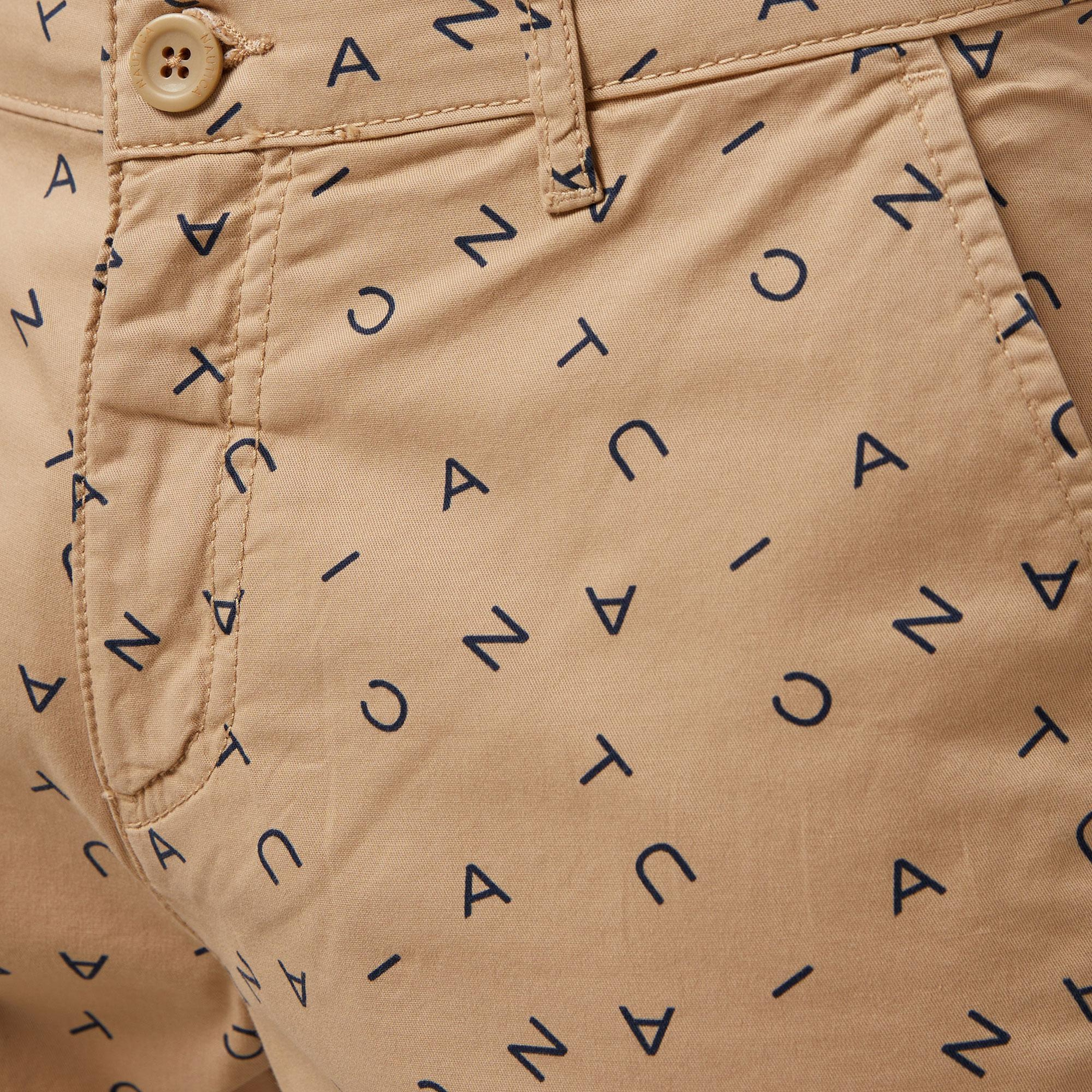Nautica Erkek Bej Slim Fit Baskılı Bermuda