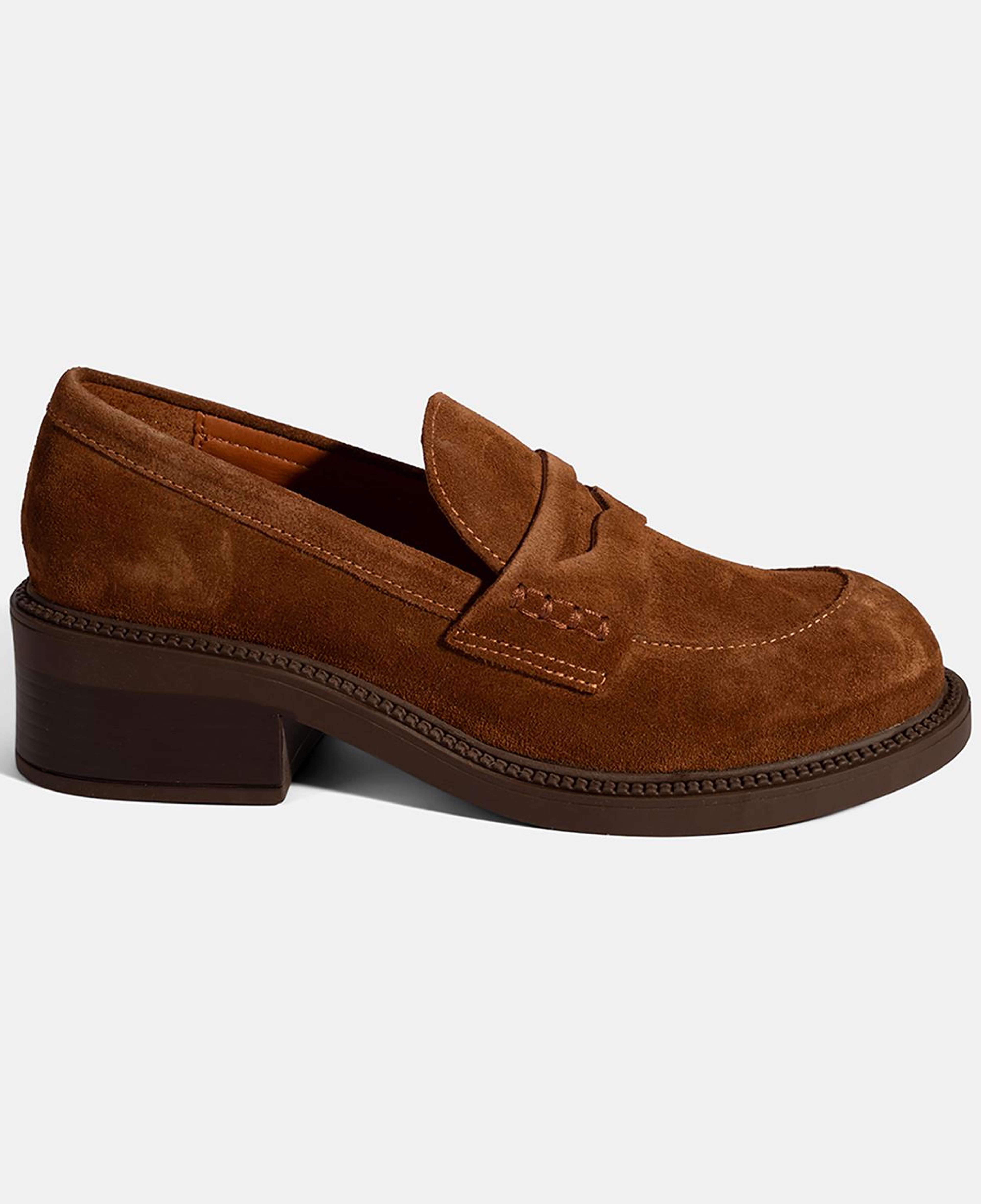 Kadın Taba Topuklu Süet Loafer