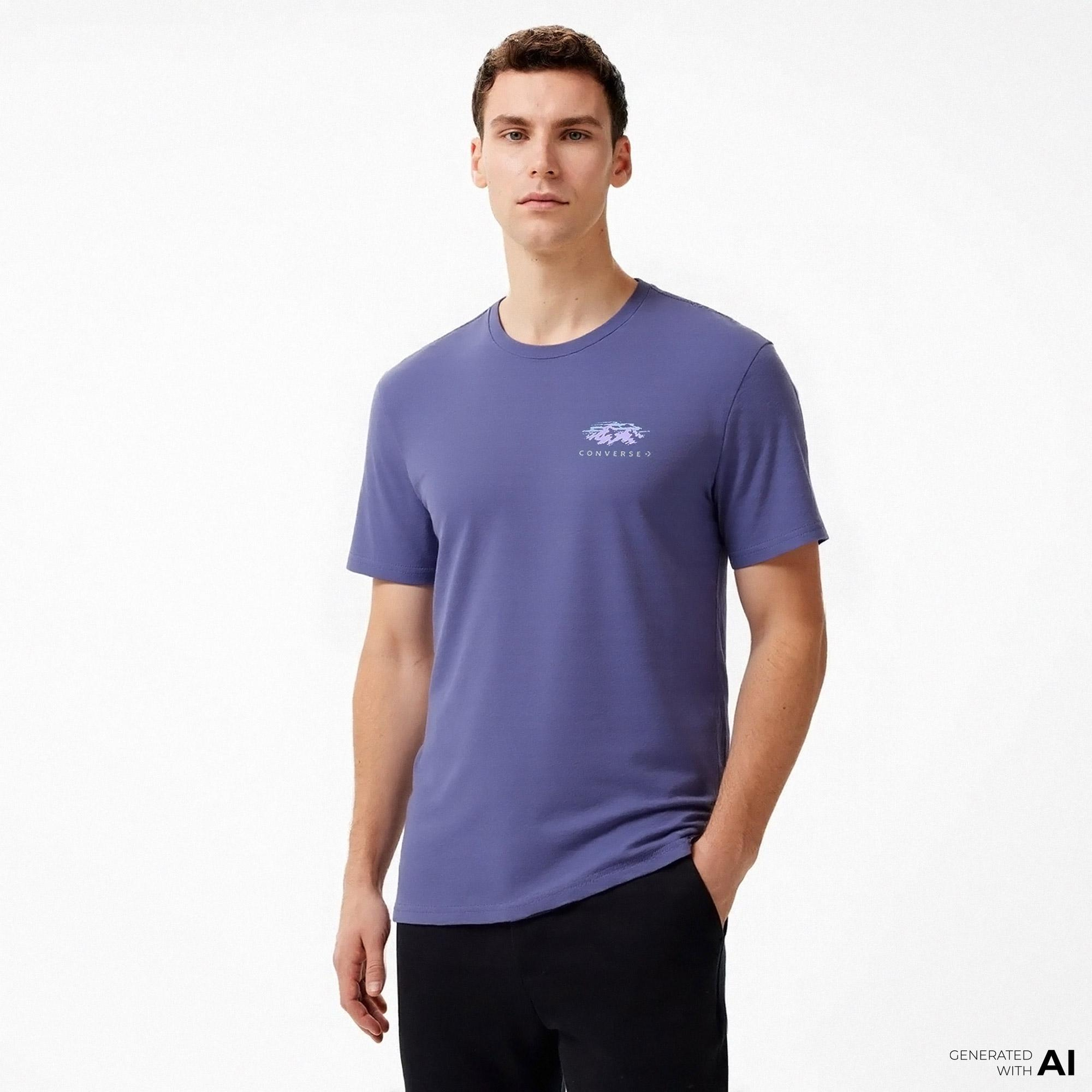 Converse Erkek Grafik Baskılı Mor T-Shirt