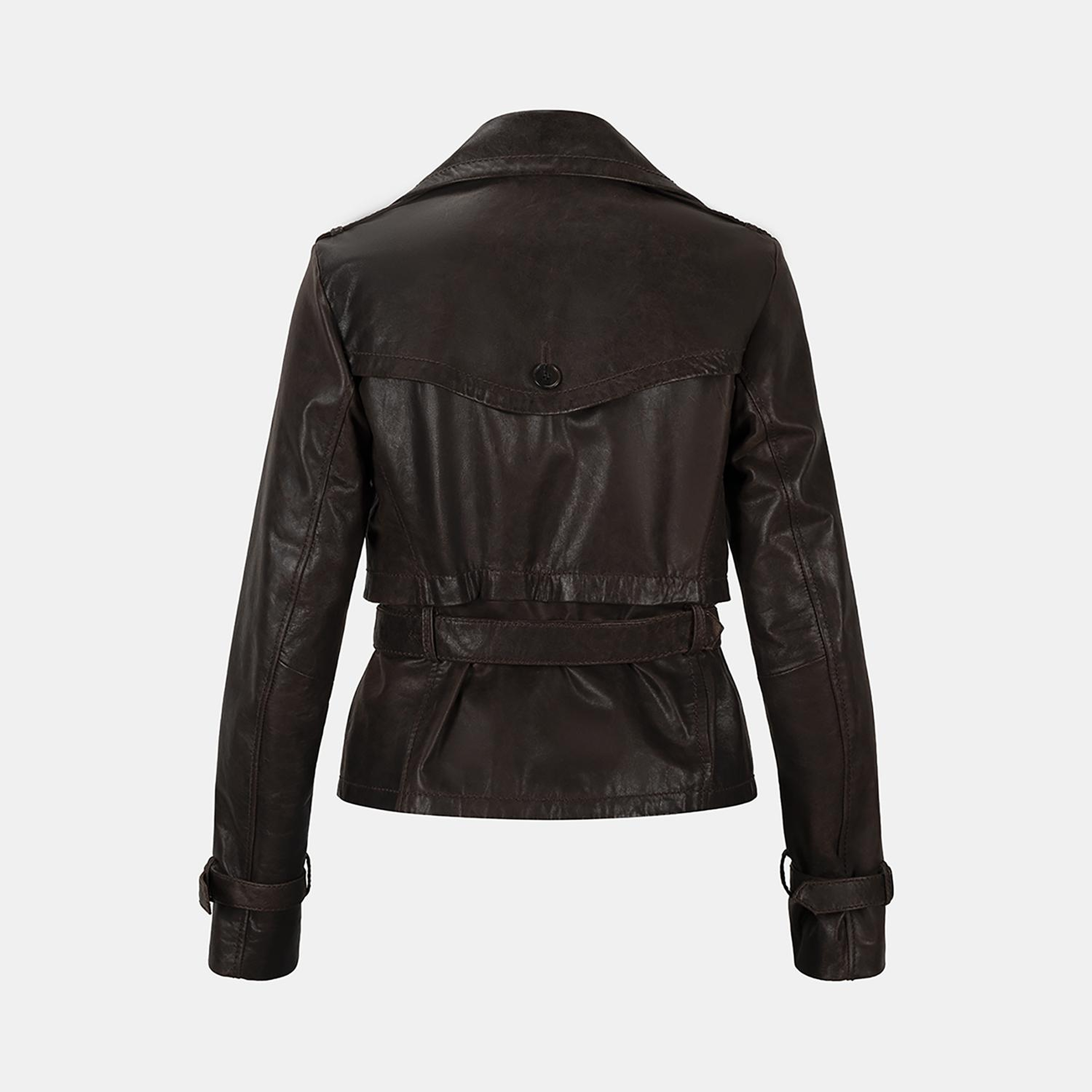 DESA Kadın Kahve Yakalı Deri Kısa Trençkot