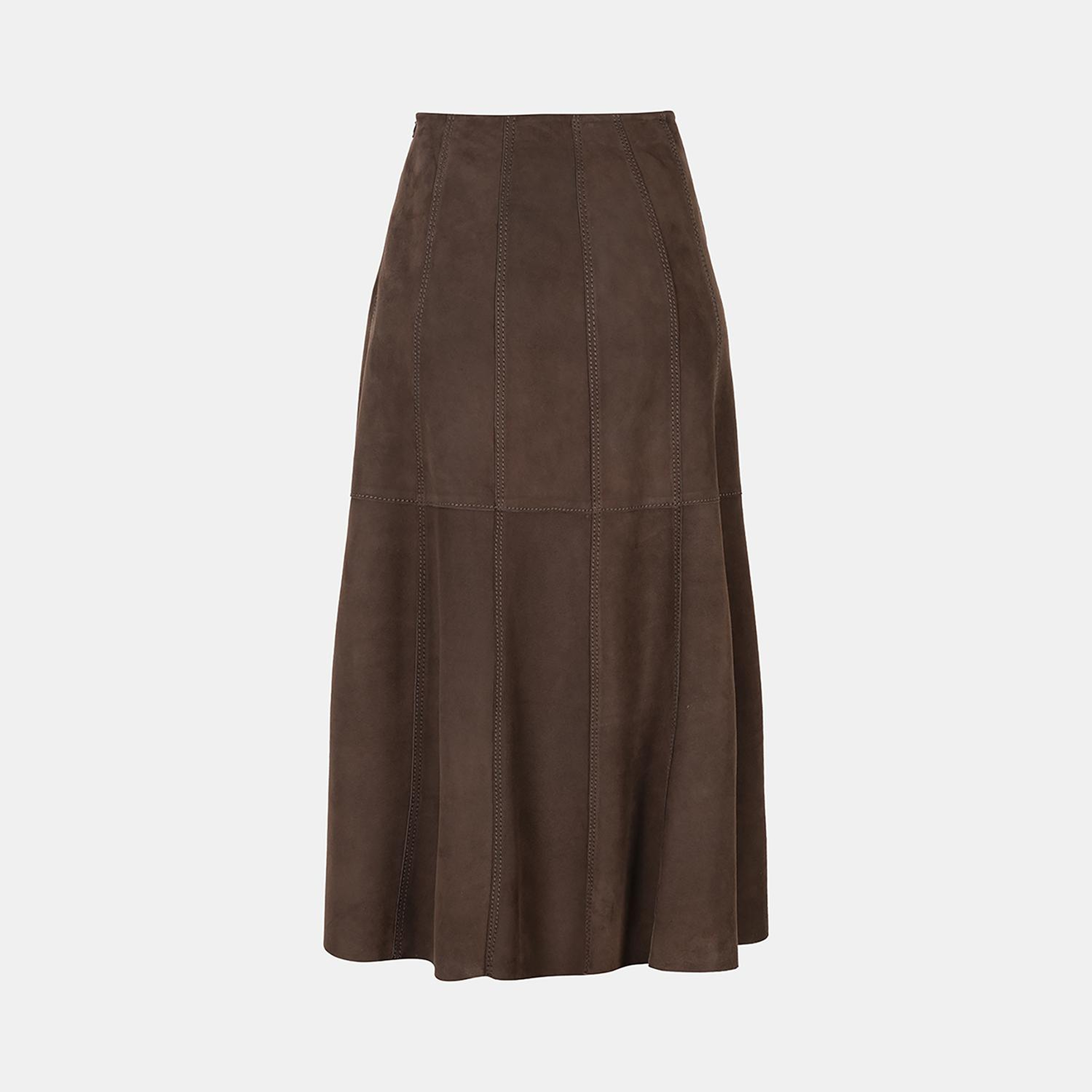 Kadın Kahve Yüksek Bel Midi Boy Süet Etek