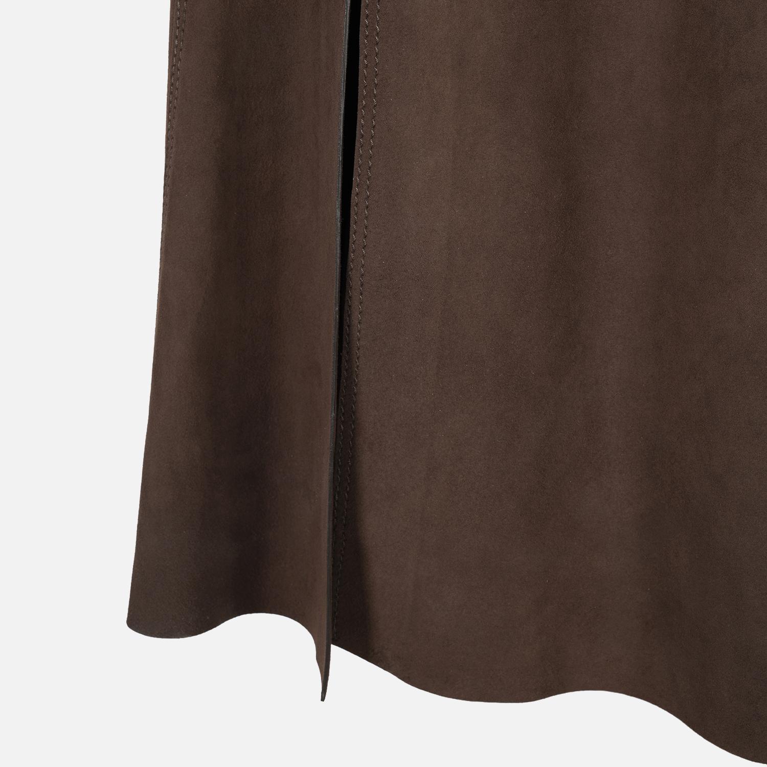 Kadın Kahve Yüksek Bel Midi Boy Süet Etek