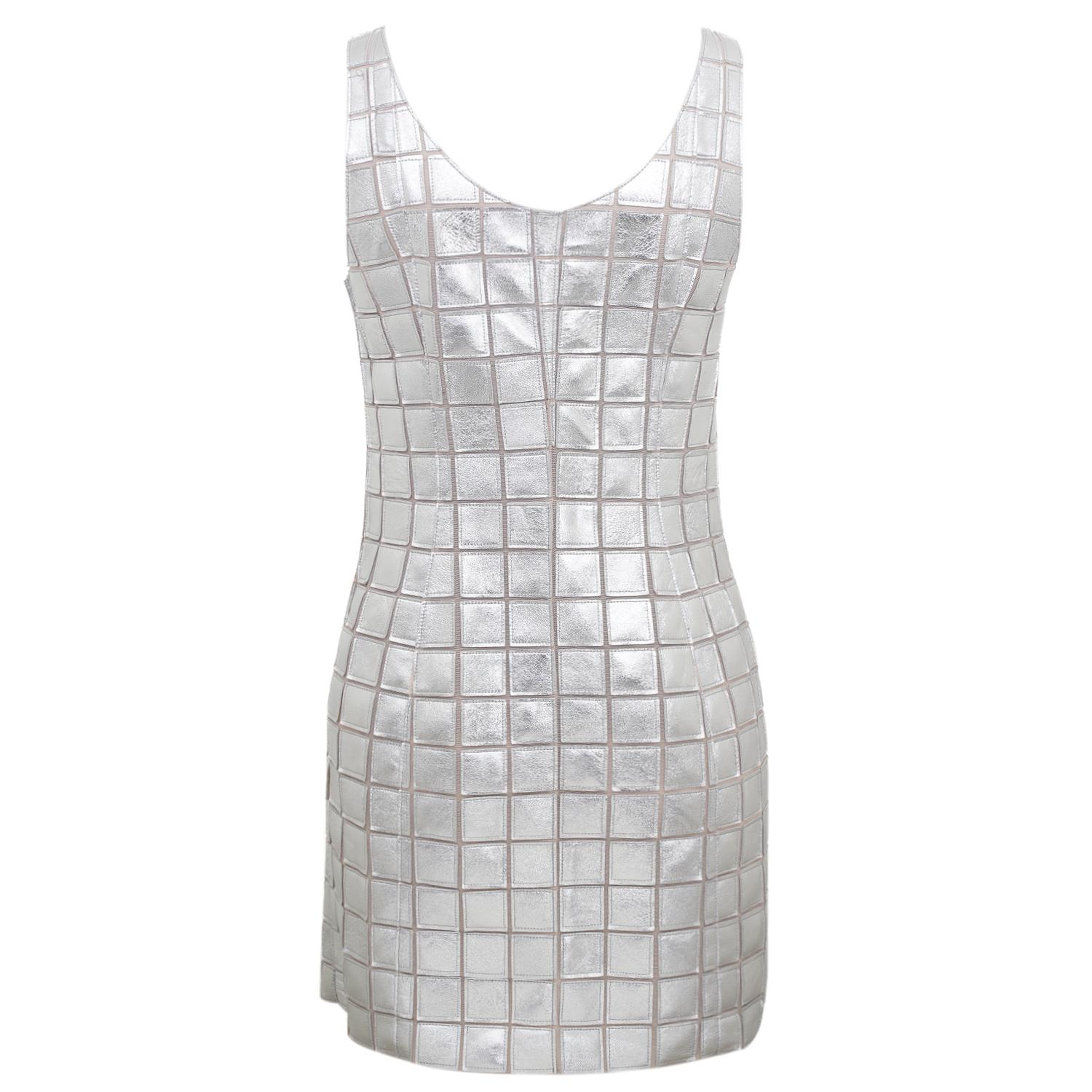 Selvaggia Gümüş Kadın Panelli Deri Elbise