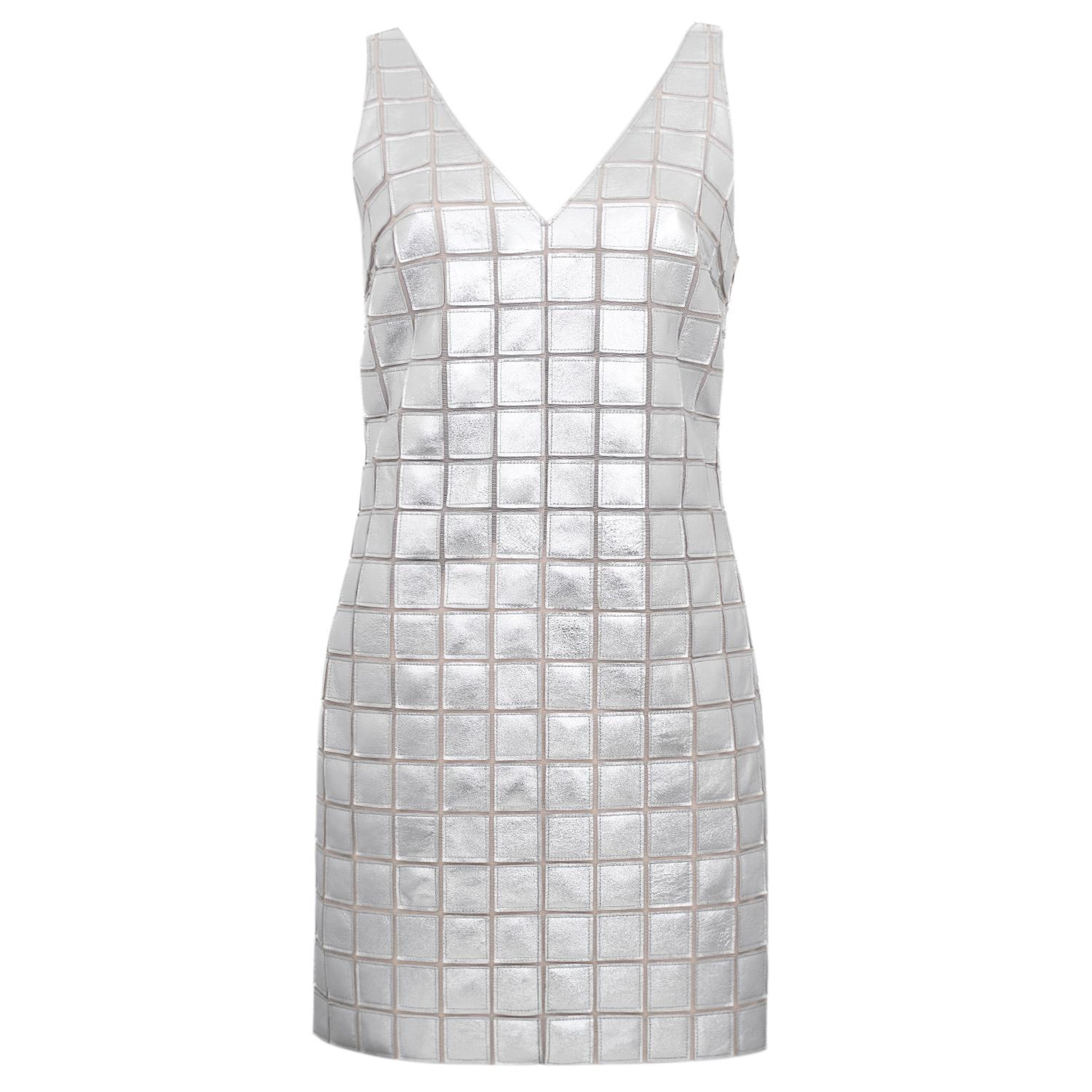 Selvaggia Gümüş Kadın Panelli Deri Elbise