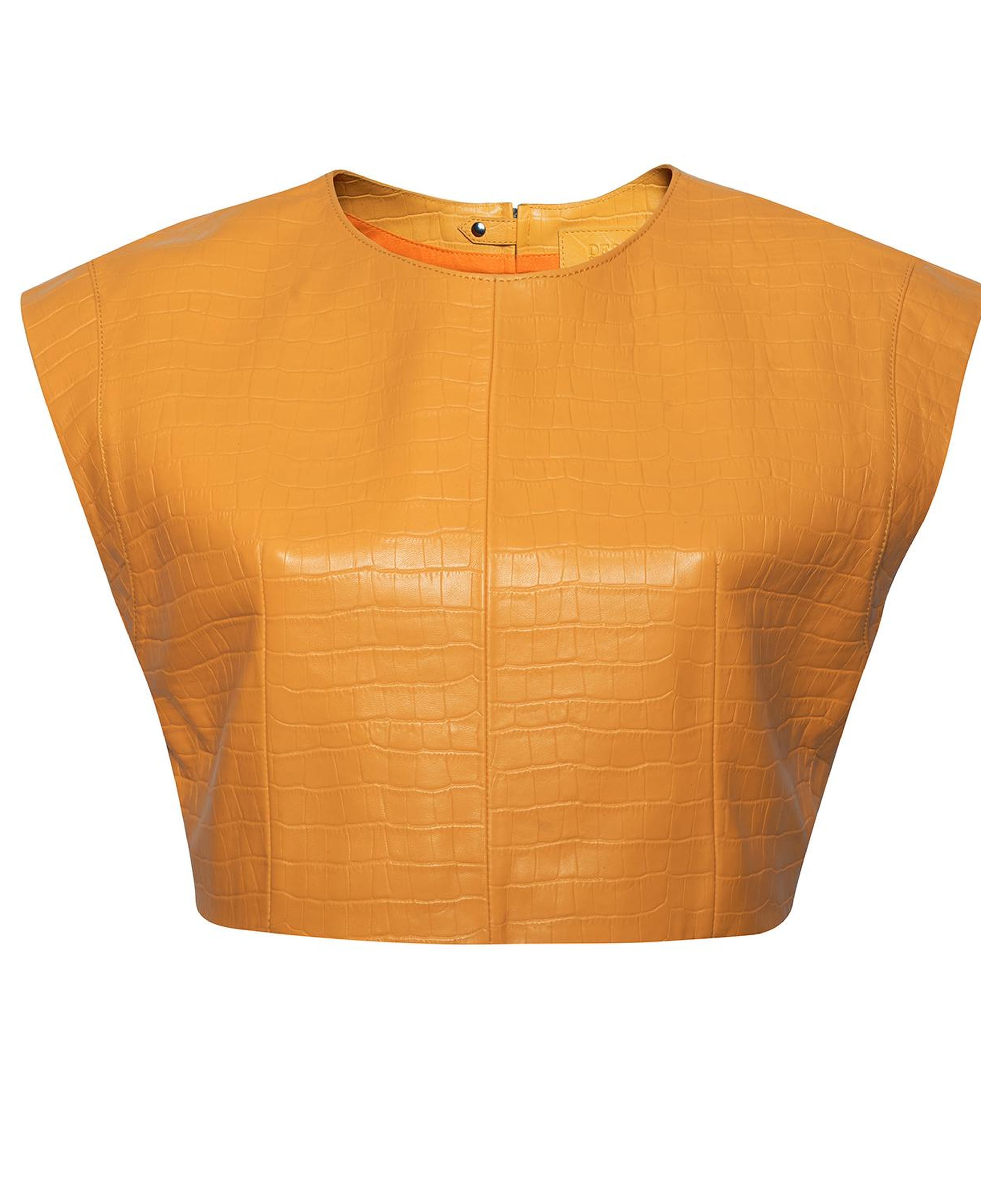 Luna Turuncu Kadın Kroko Baskılı Deri Crop Top