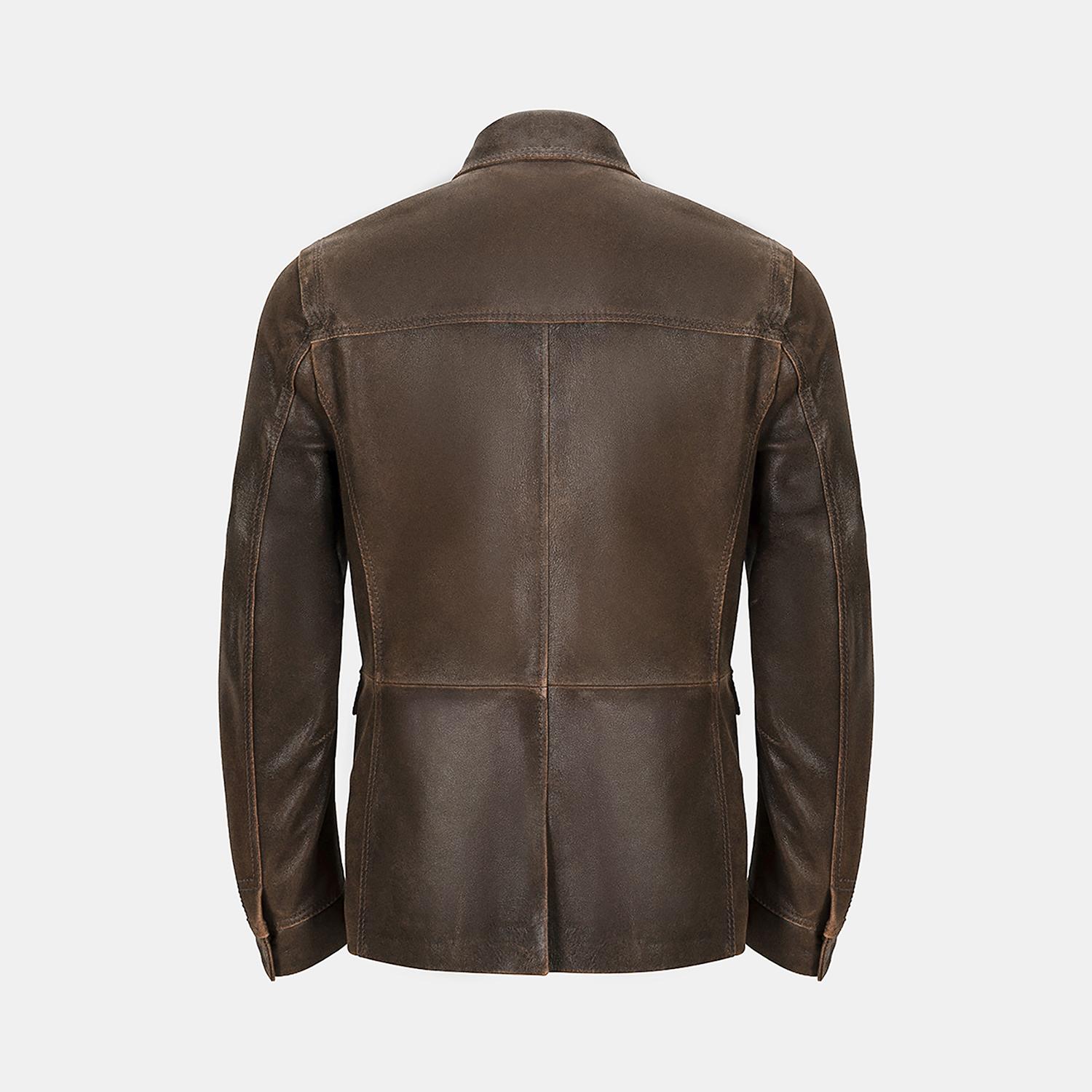 Erkek Acı Kahve Gömlek Yakalı Deri Mont