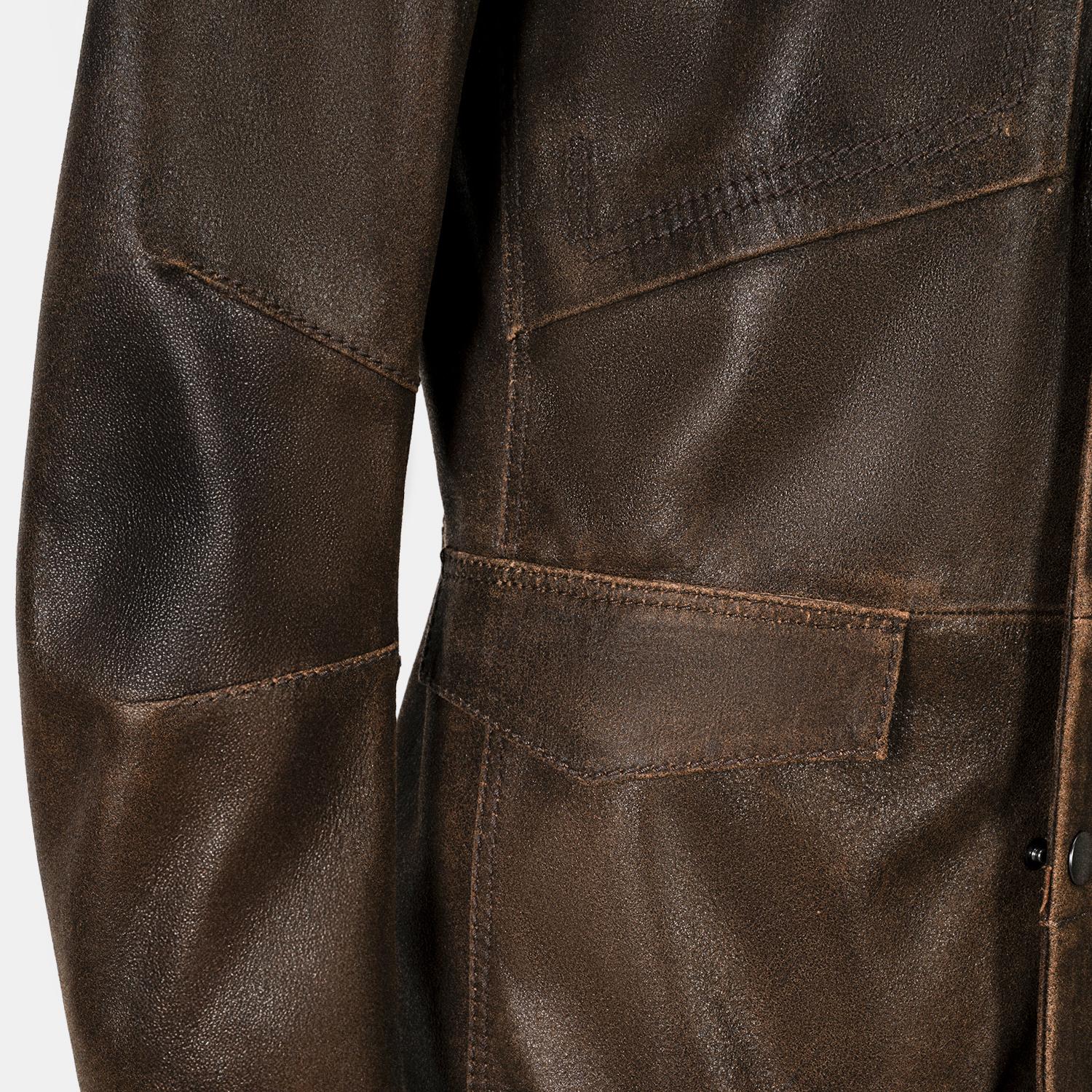 Erkek Acı Kahve Gömlek Yakalı Deri Mont