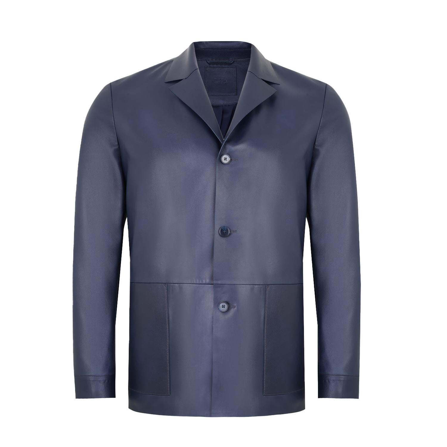 Auburn Mavi Erkek Deri Blazer Ceket